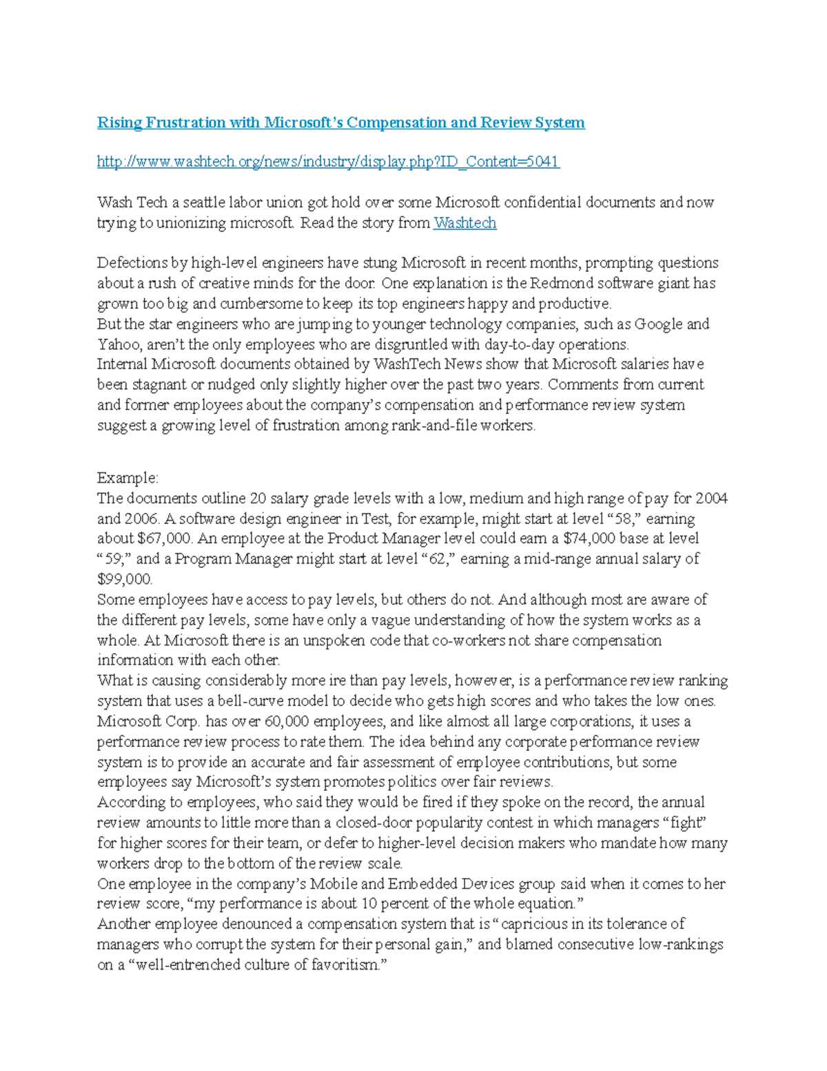 Rising Frustration with Microsoft Case - Rising Frustration with Microsoft's  Compensation and Review - StuDocu