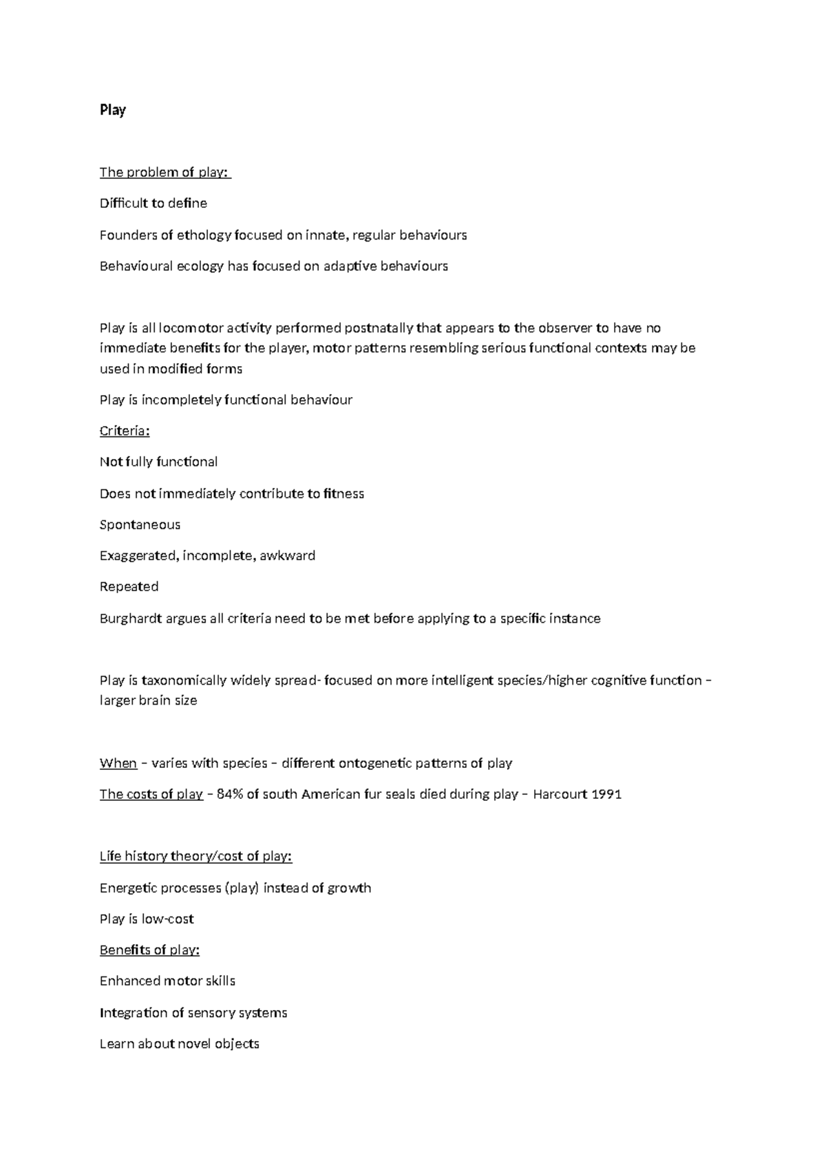 Play - notes - Play The problem of play: Difficult to define Founders ...