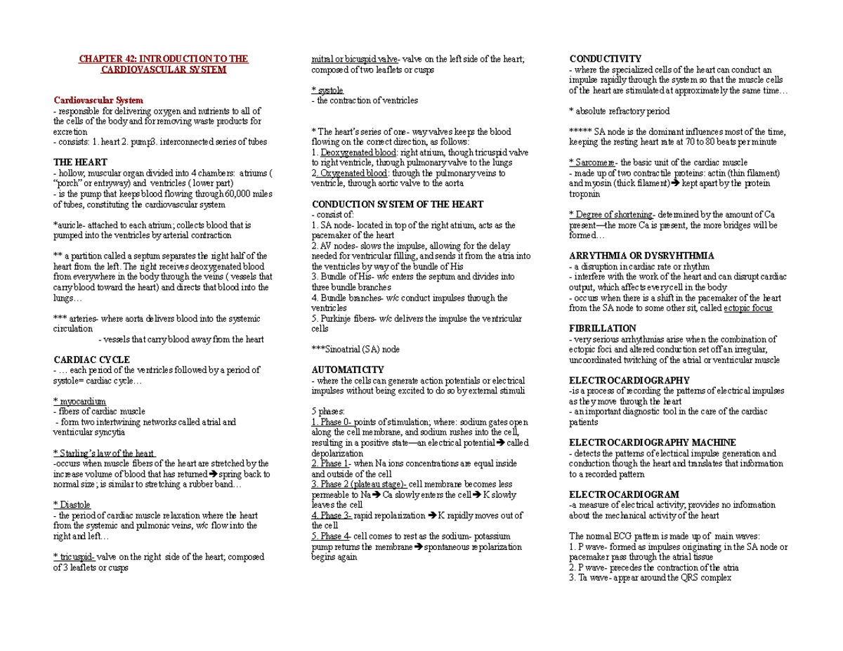 Aanp Cardiovascular Quick Study Notes - ngr6201 - UWF - Studocu