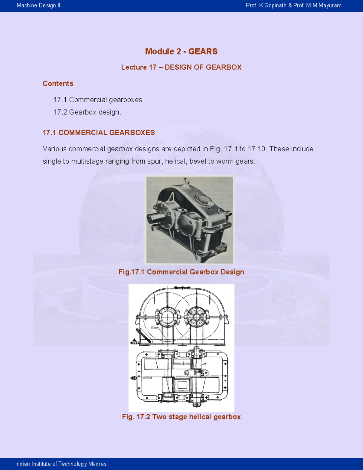 Design OF Gearbox Module 2 GEARS Lecture 17 DESIGN OF GEARBOX