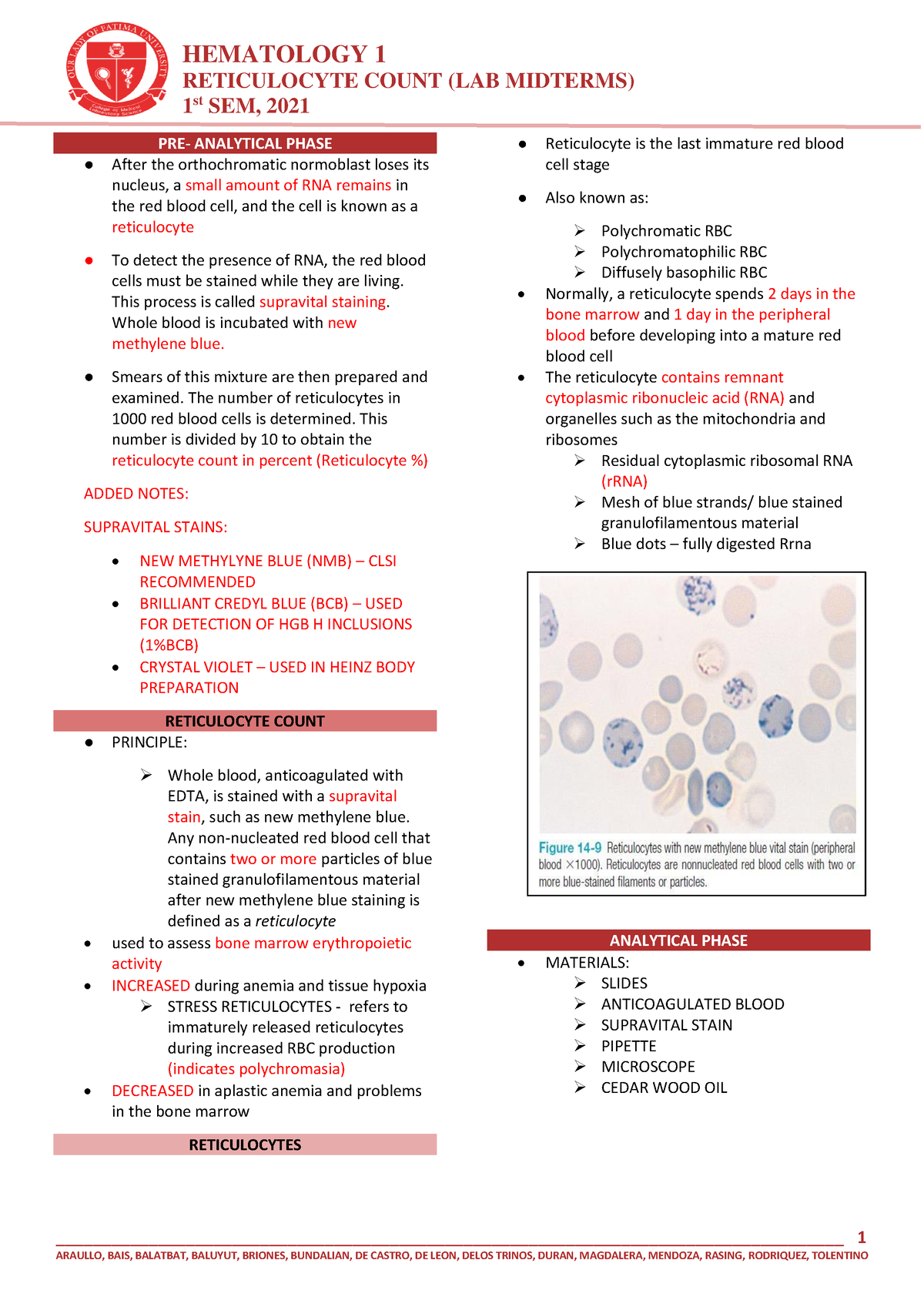 13- Reticulocyte- Count - RETICULOCYTE COUNT (LAB MIDTERMS) 1 St SEM ...