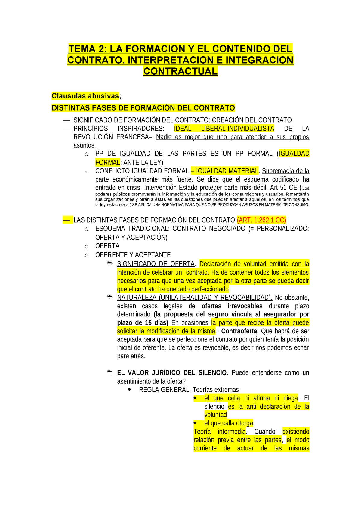 Tema 2 La Formacion Y El Contenido Del Contrato La Interpretacion E Integracion Contractual