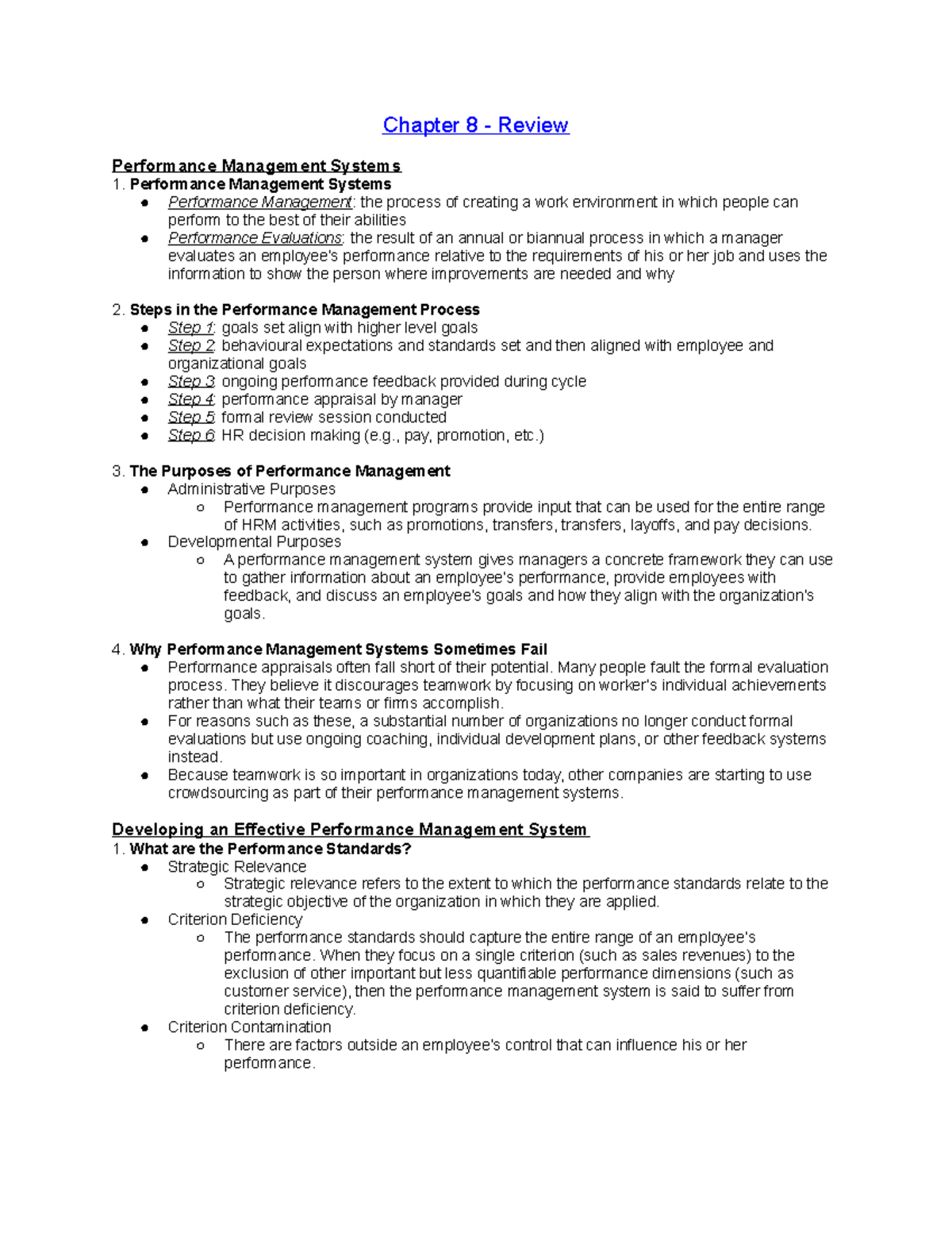 Chapter 8 - Review for HRM Textbook - Chapter 8 - Review Performance ...