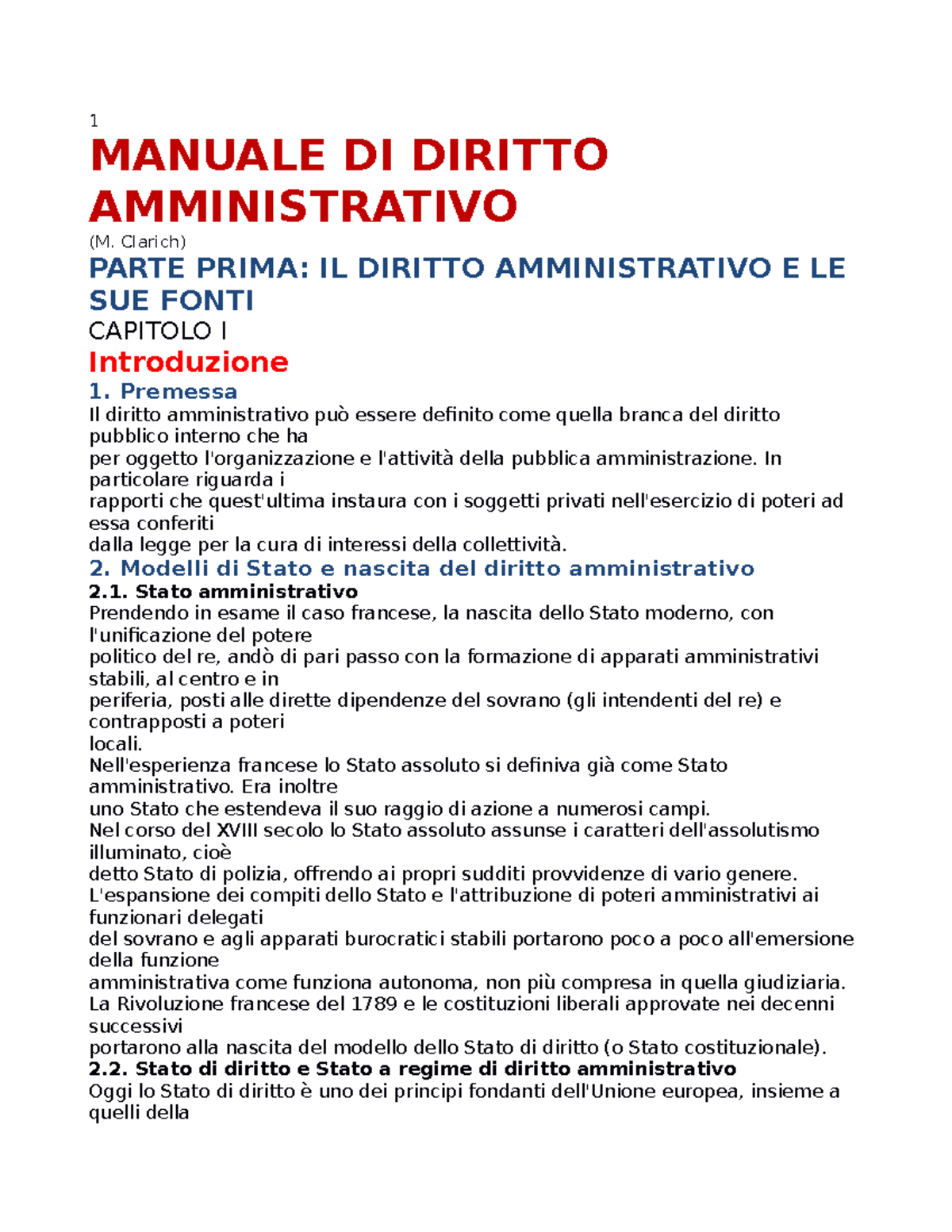 Riassunto - Manuale Di Diritto Amministrativo - Marcello Clarich - 94 ...