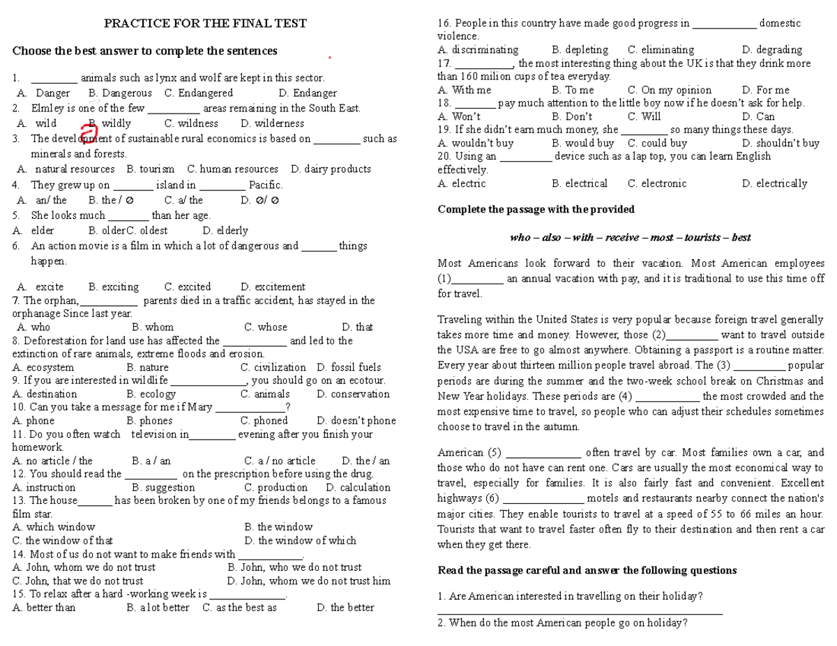 Bản sao Practice FOR THE Final TEST - PRACTICE FOR THE FINAL TEST ...