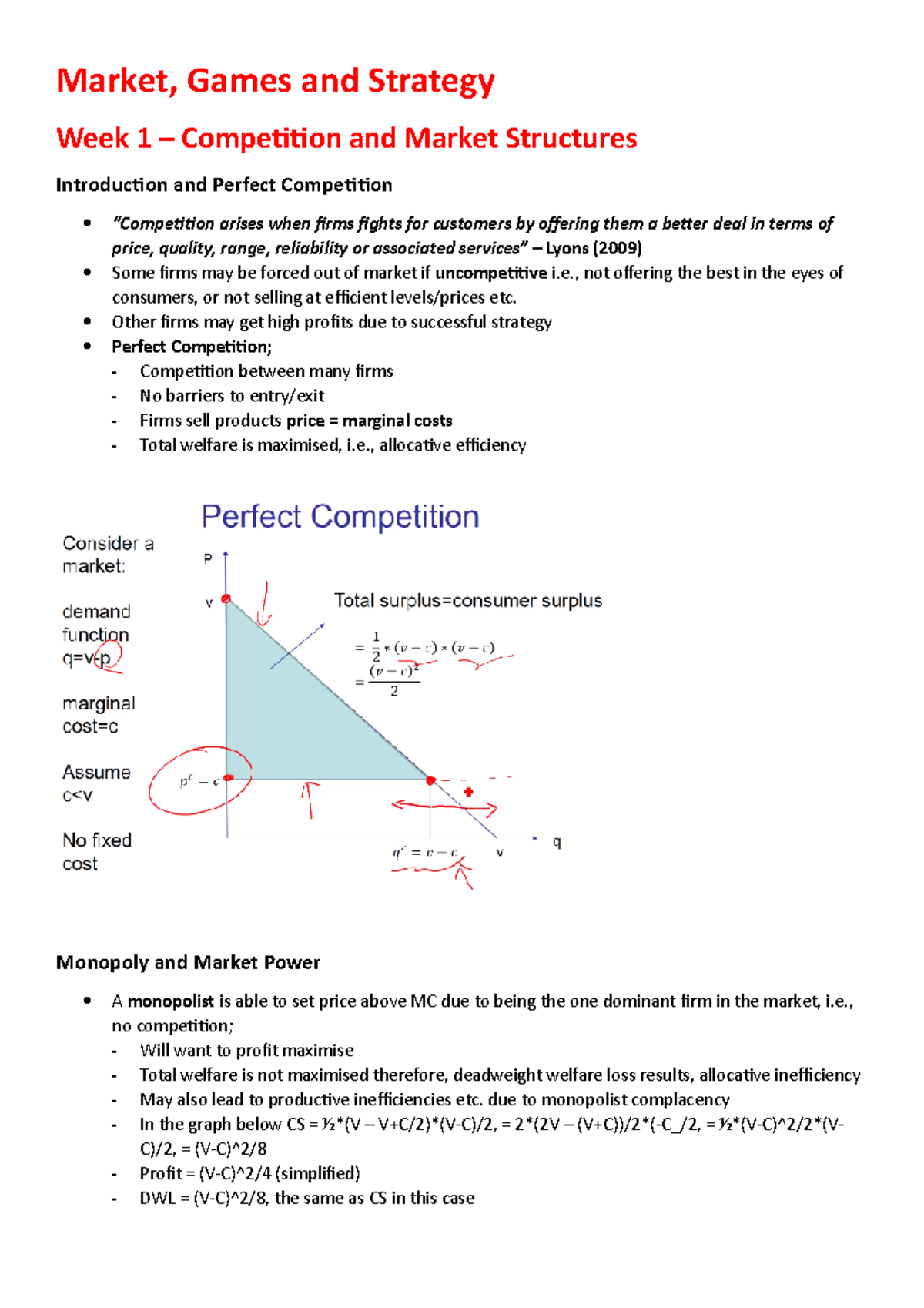 Lecture Notes MGS - Market, Games and Strategy Week 1 – Competition and ...