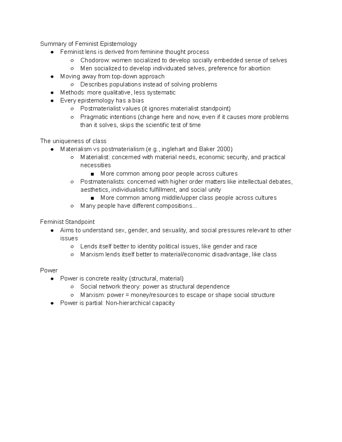 Notes 10 24 - Summary of Feminist Epistemology Feminist lens is derived ...