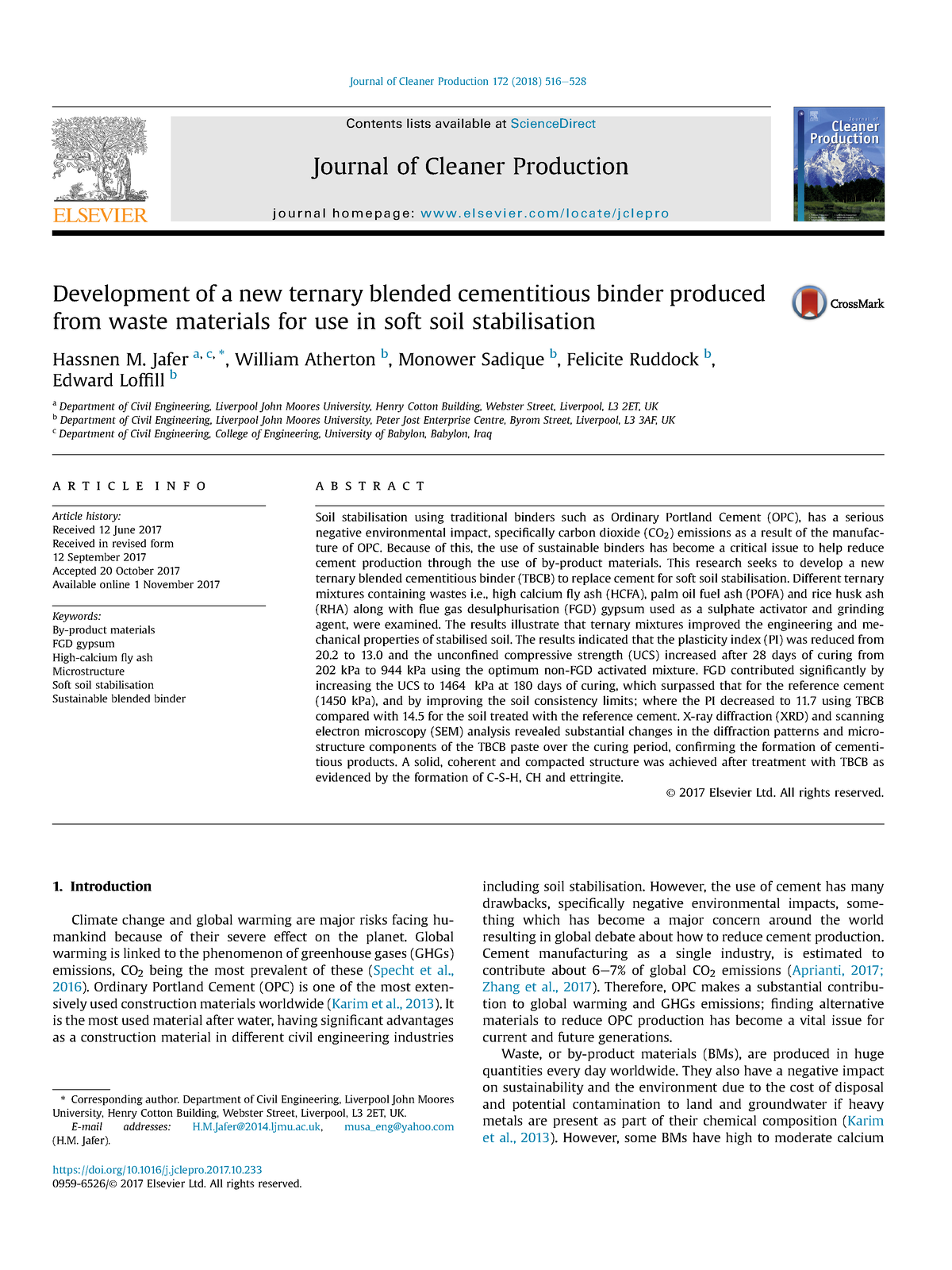 Development Of A New Ternary Blended Cementitious Binder Produced From 