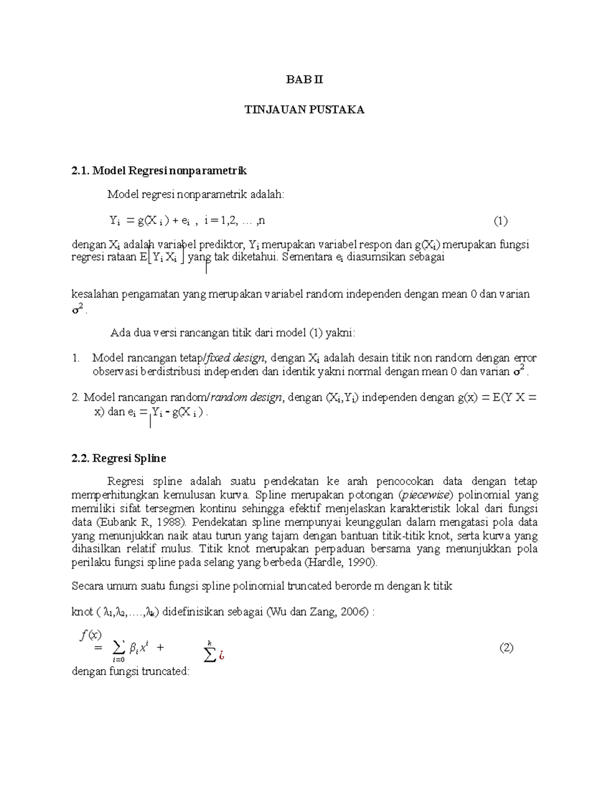 BAB II - Lecture Notes 3 - BAB II TINJAUAN PUSTAKA 2. Model Regresi ...