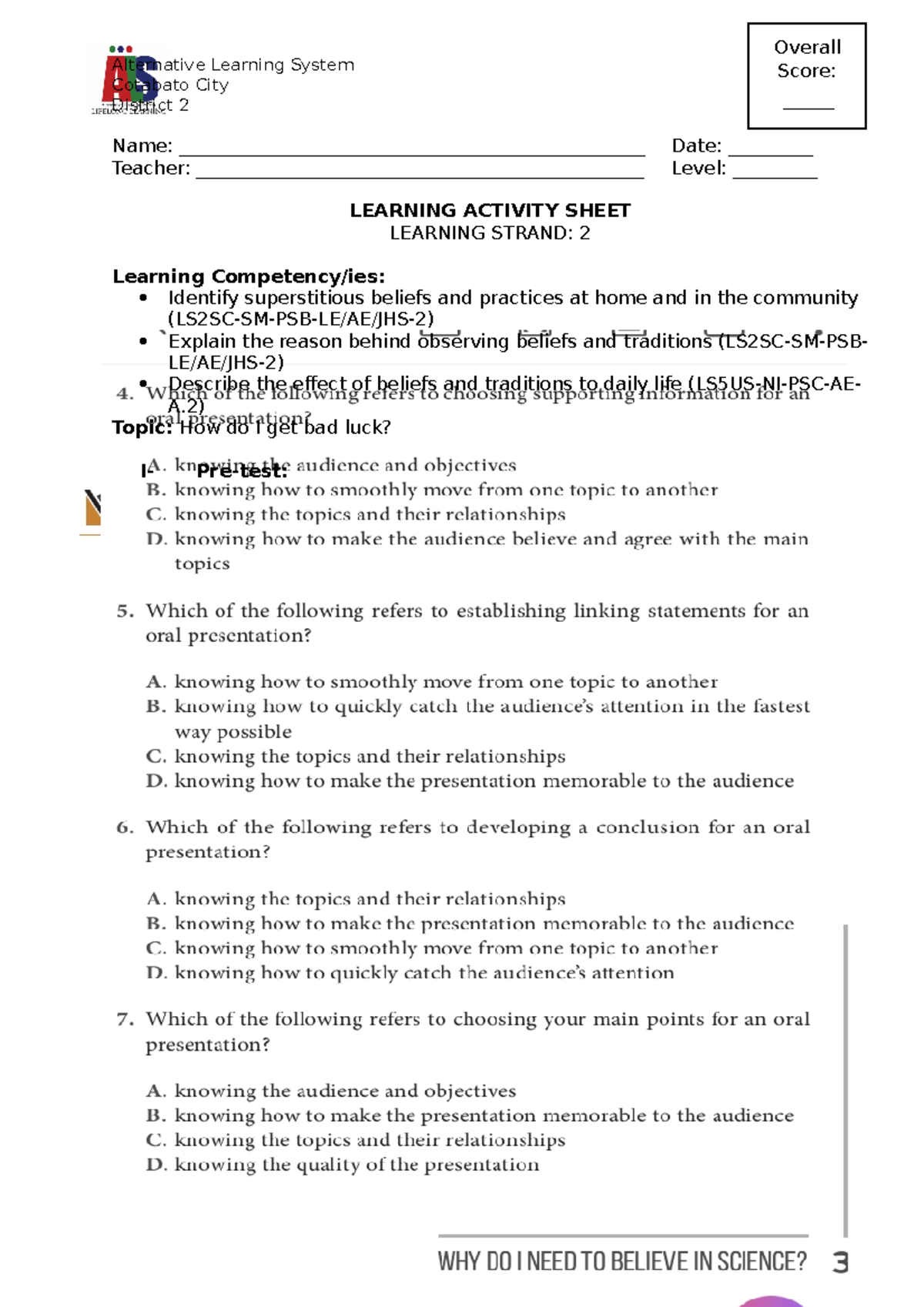 Week 1 LAS LS2 - Learning Activity Sheets - Alternative Learning System ...