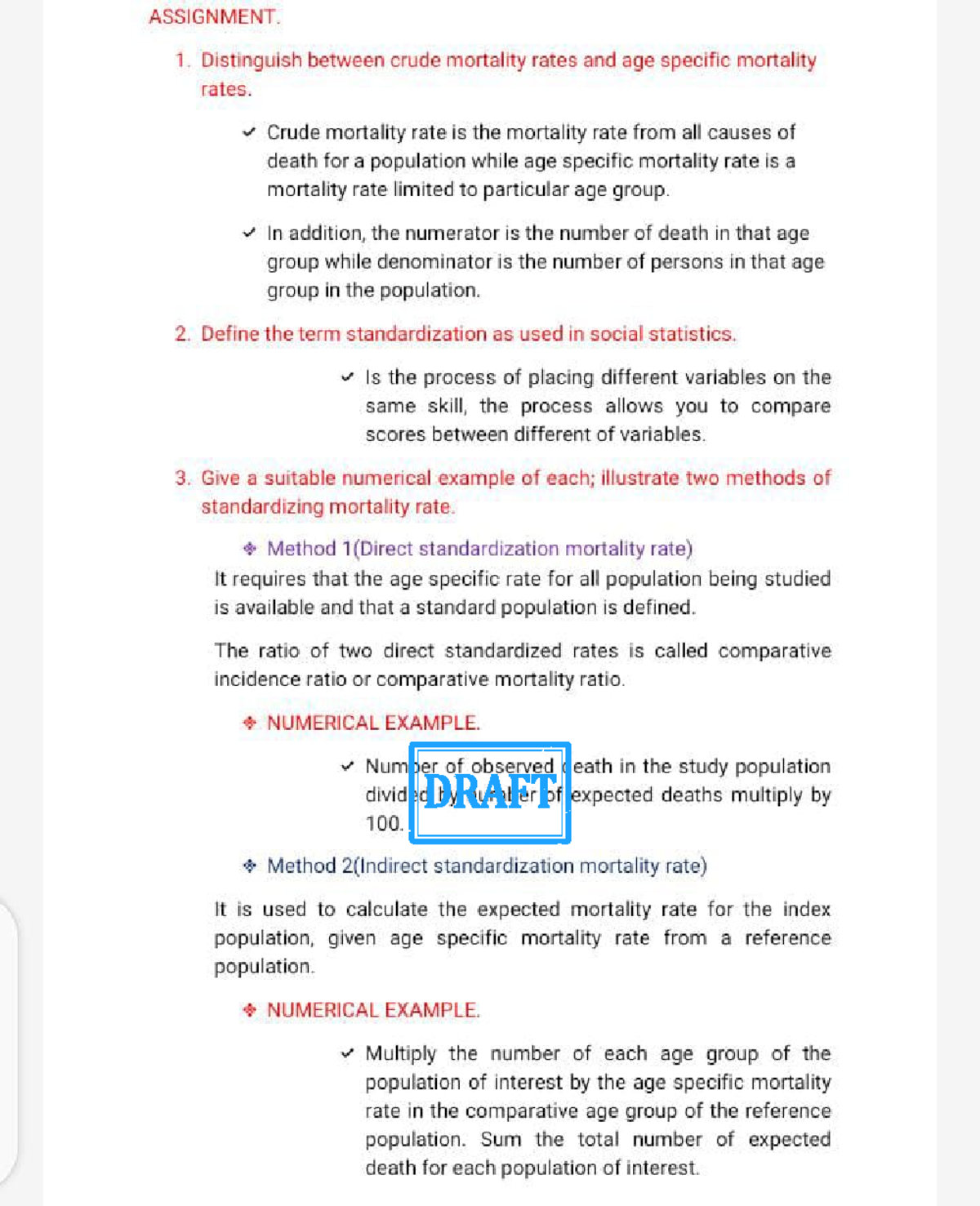 vital statistics assignment