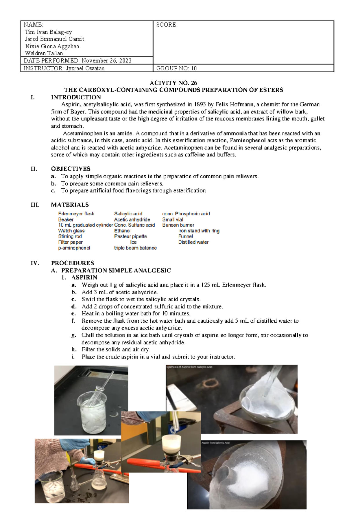 LAB ACT ACT 26 - Laboratory Activity for the subject of organic ...