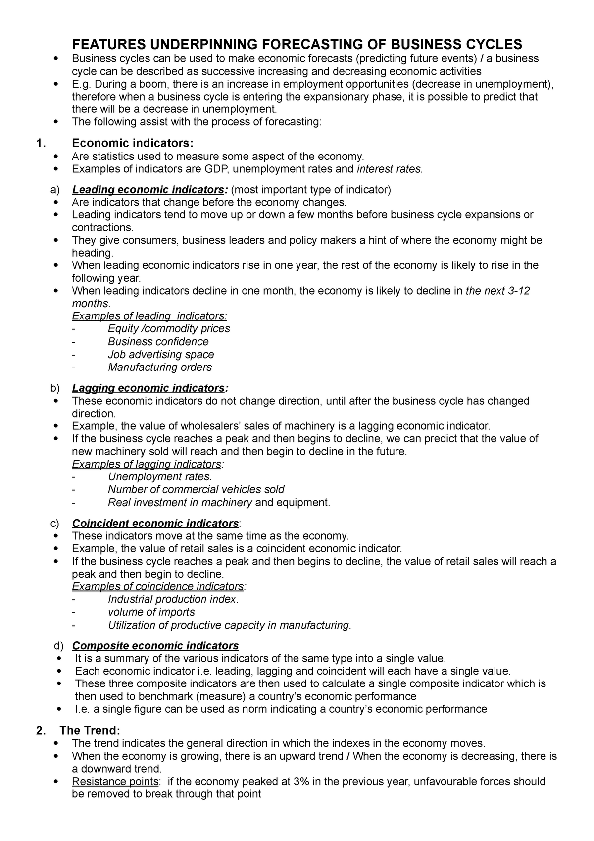 features underpinning forecasting of business cycles essay conclusion