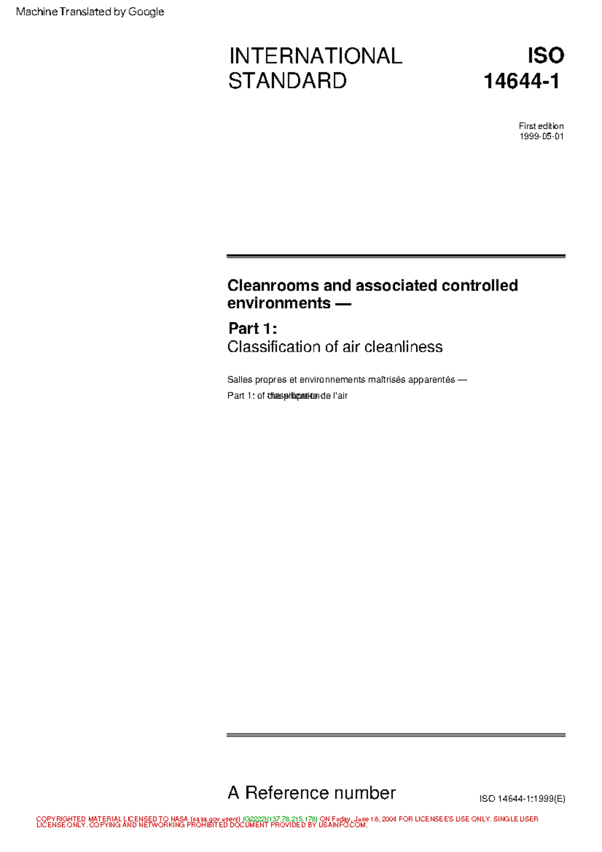 ISO-14644-1-1999 - PARAR - INTERNATIONAL STANDARD classification Salles ...