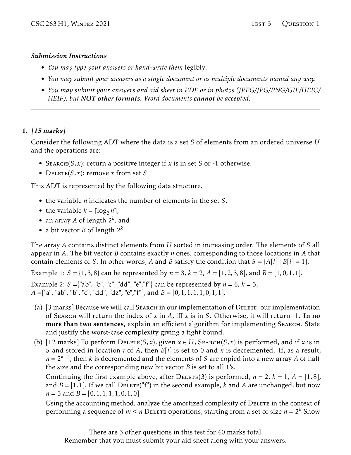 Q14 assignment q1 CSC 263 H1, Winter 2021 Test 3 —Question 1