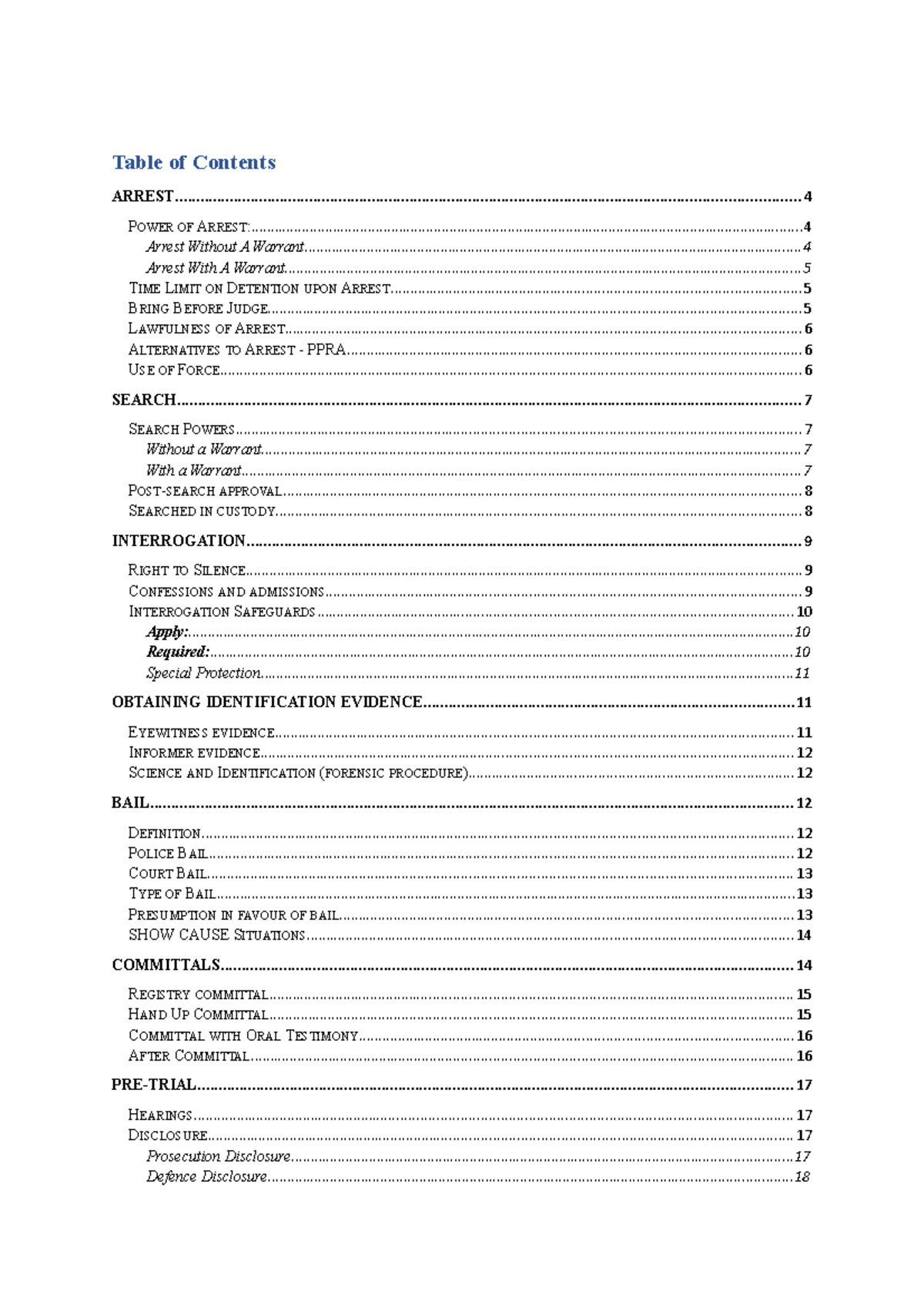 Criminal Procedure Notes - Table of Contents - Studocu