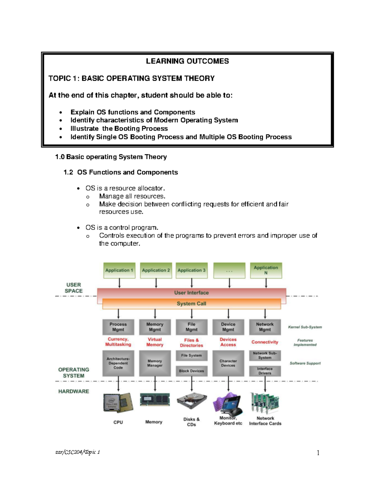 1.2 dan 1 - LECT NOTES - 1 Basic operating System Theory 1 OS Functions ...