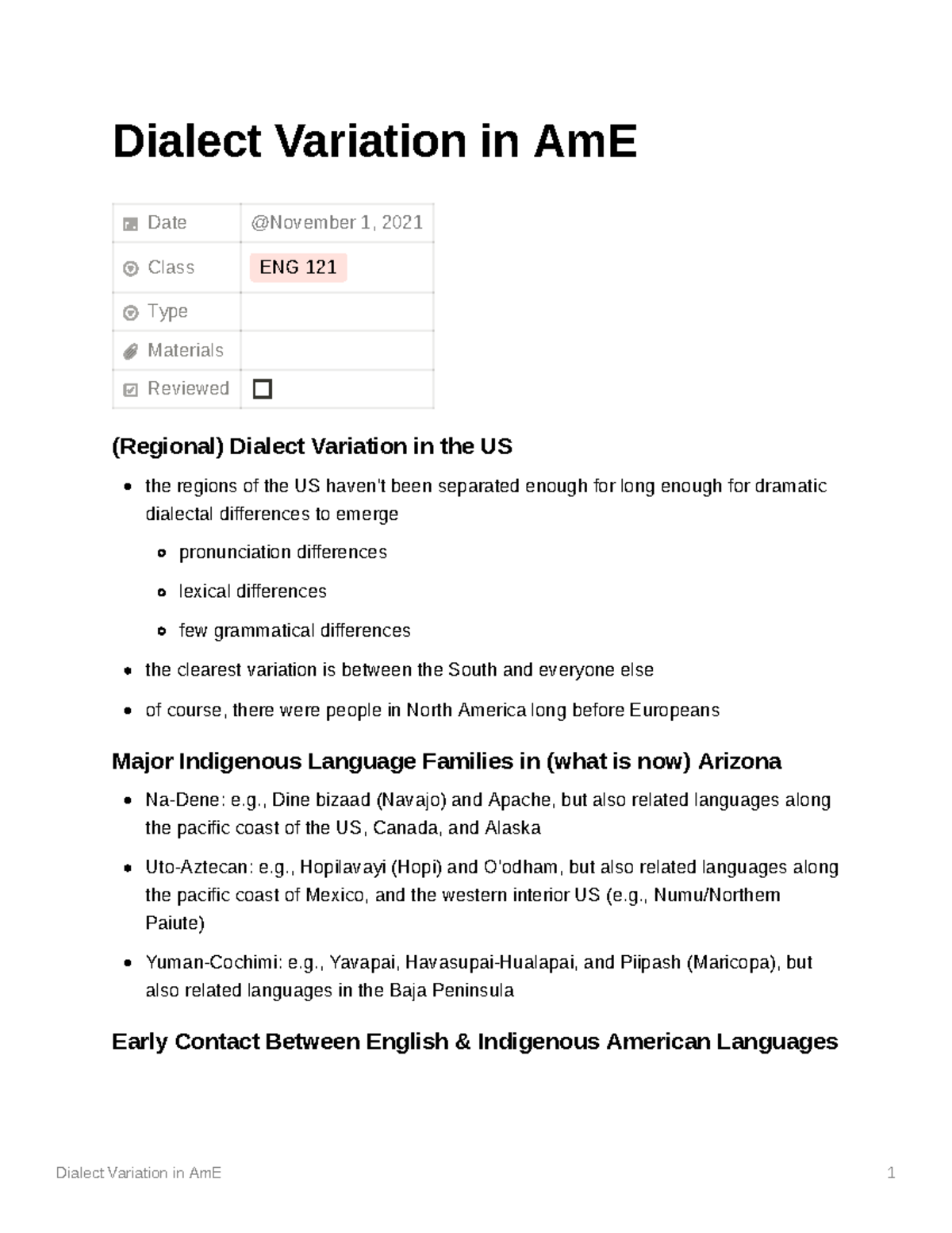 Dialect Variation in Am E - Dialect Variation in AmE Date Class ENG 121 ...
