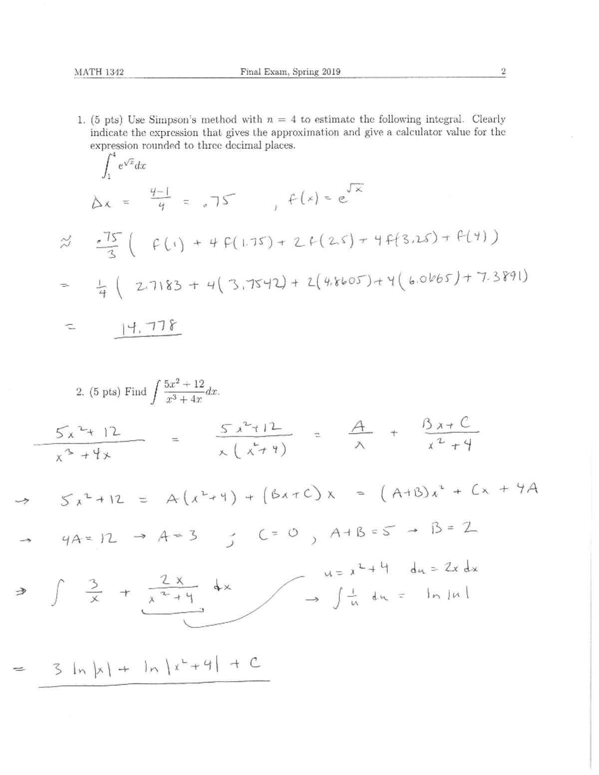 1342 Final EXAM Spring 2019 Solutions - MATH 1342 - Studocu