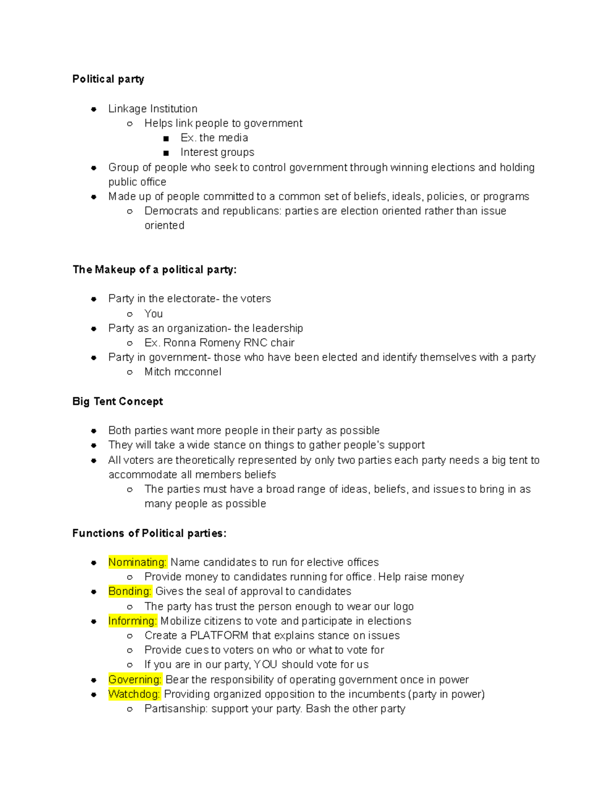 AP GOV Political Party Political party Linkage Institution Helps link people to government