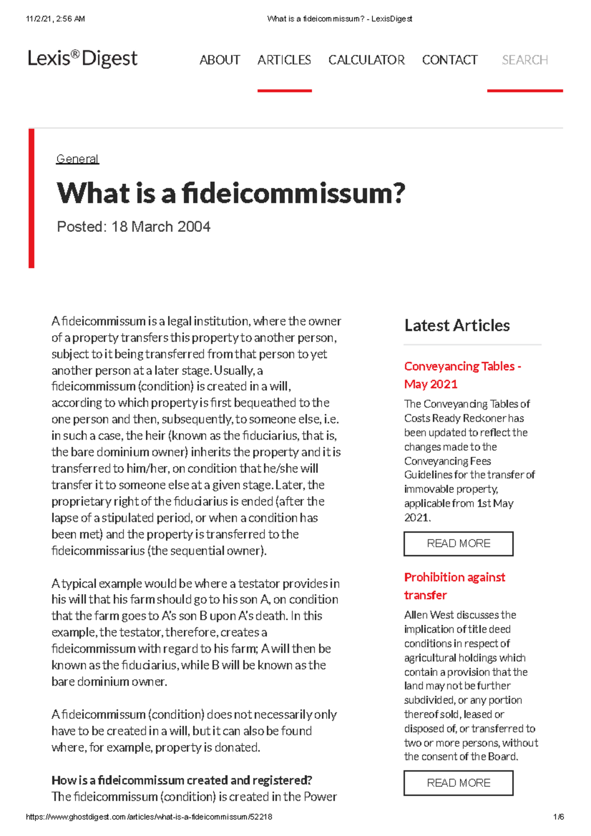 What is a fideicommissum - Lexis Digest - General What is a ...