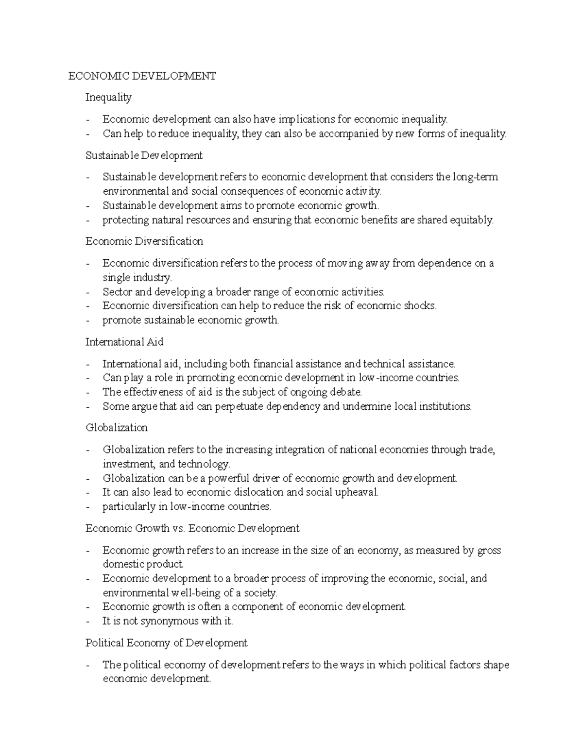Economic Development Notes 2 - ECONOMIC DEVELOPMENT Inequality Economic ...