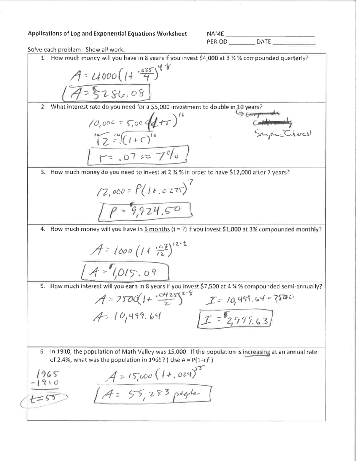 PC Unit 3.1 Exponential Functions And The Natural Base - 2014 - Growth ...