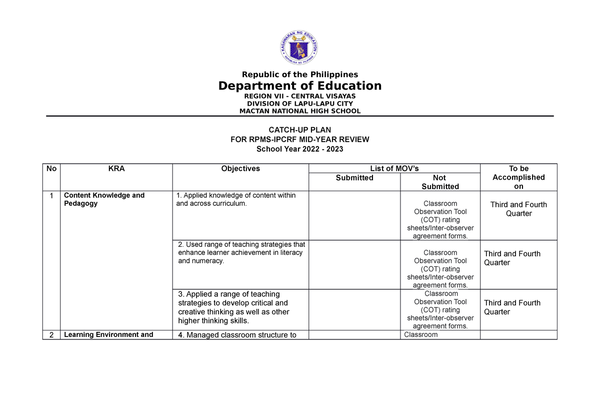 Catch UP PLAN Forms Republic of the Philippines Department of