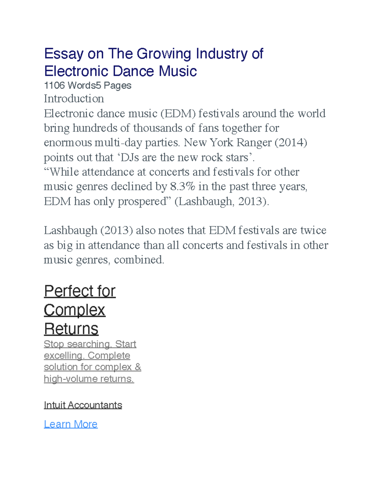 Essay on The Growing Industry of Electronic Dance Music Essay on The Growing Industry of Studocu