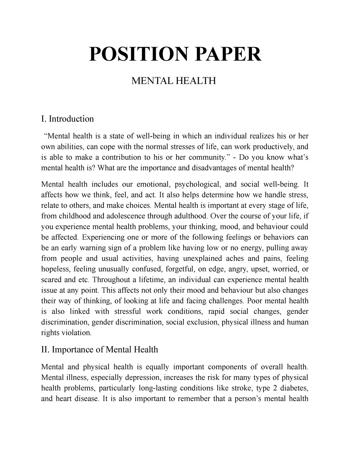 example research paper on mental health