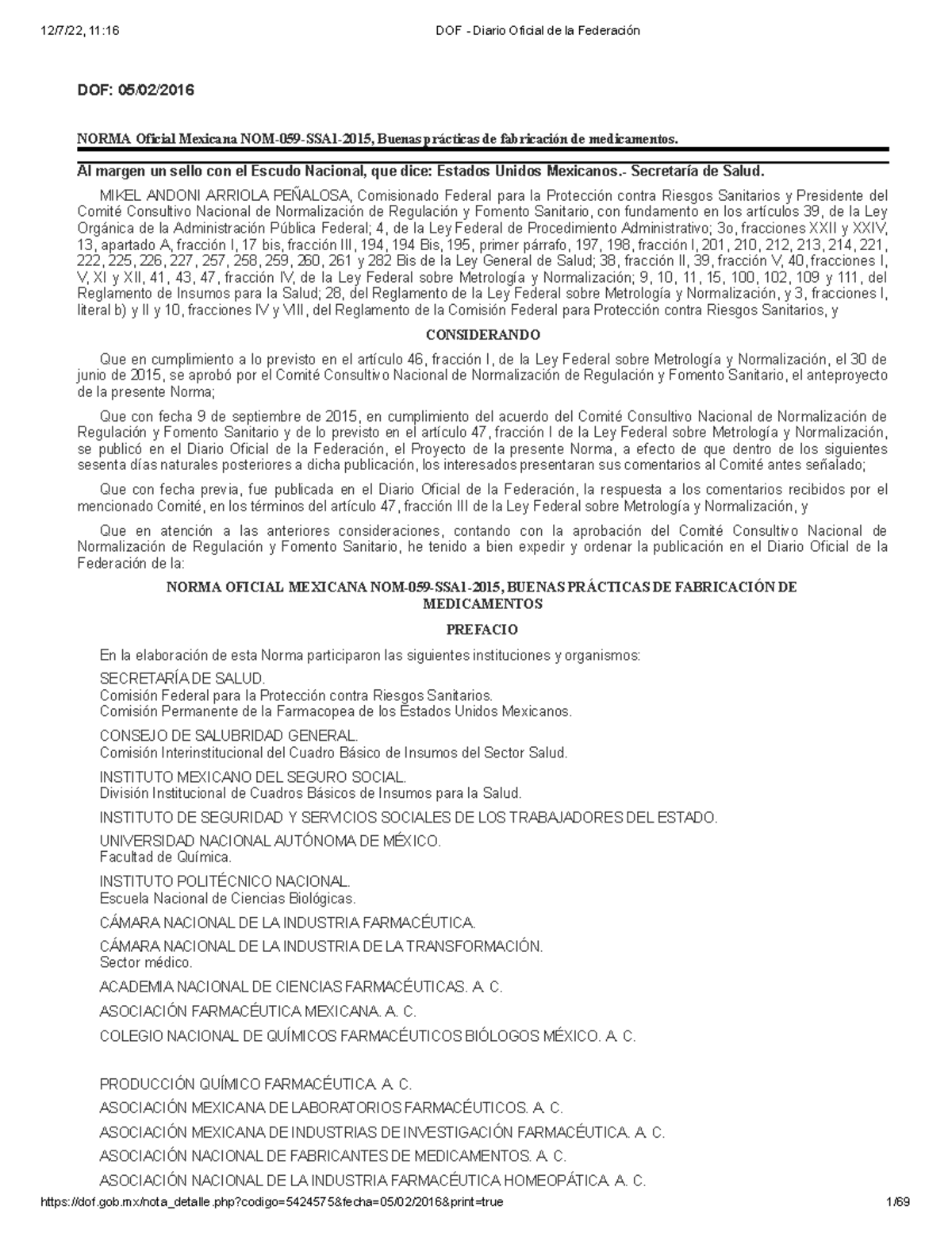 NOM 059 SSA1 2015 s - norma mexicana - DOF: 05/02/ NORMA Oficial ...