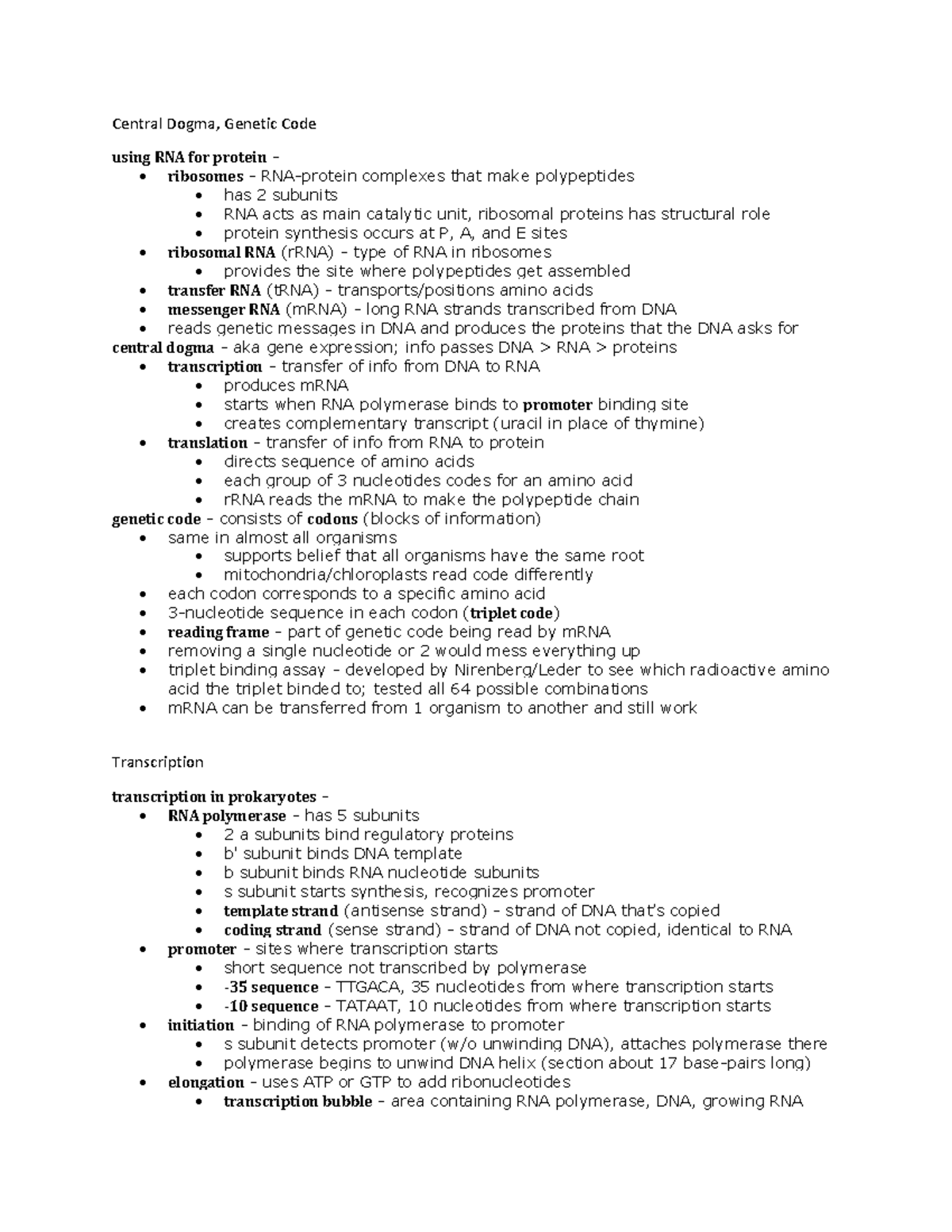 Bi 5 - Lecture notes 5 - Central Dogma, Genetic Code using RNA for ...