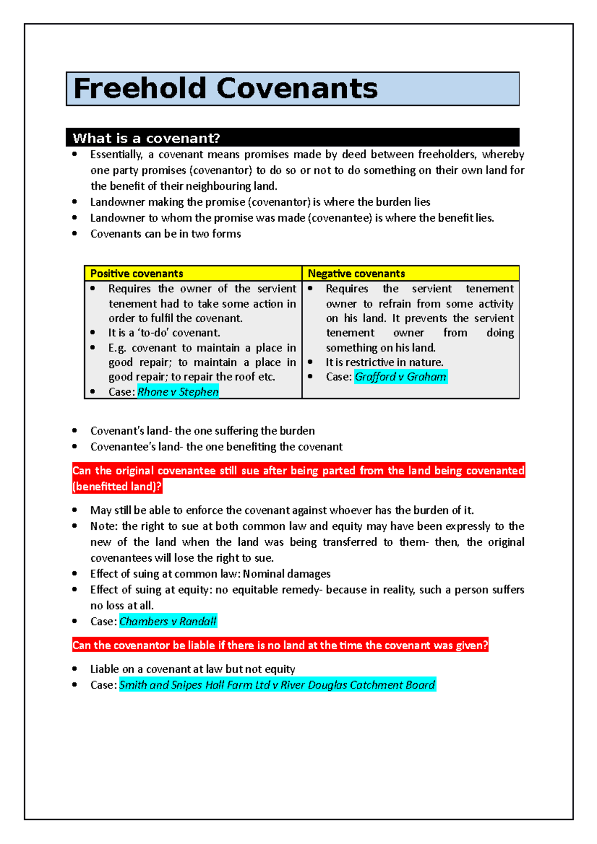 Freehold Covenants Freehold Covenants What is a covenant? Essentially