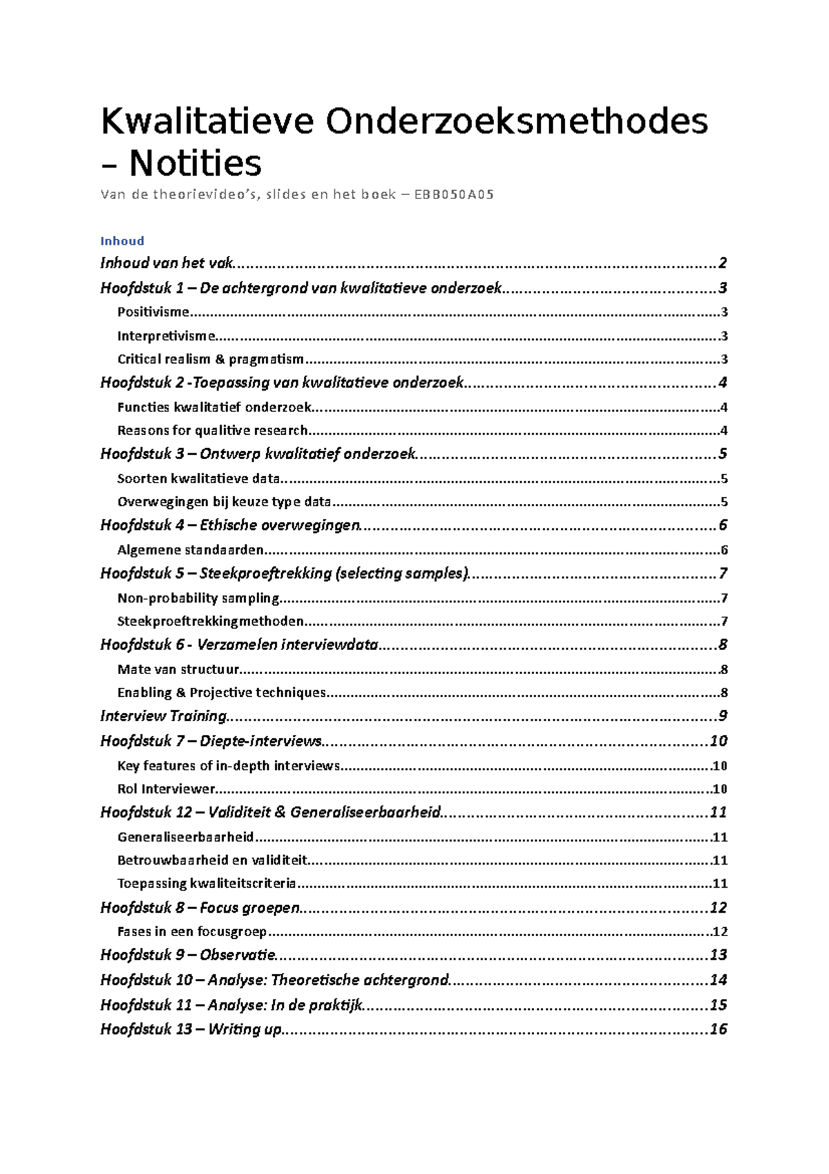 Kwalitatieve Onderzoeksmethoden - Notes - Kwalitatieve ...