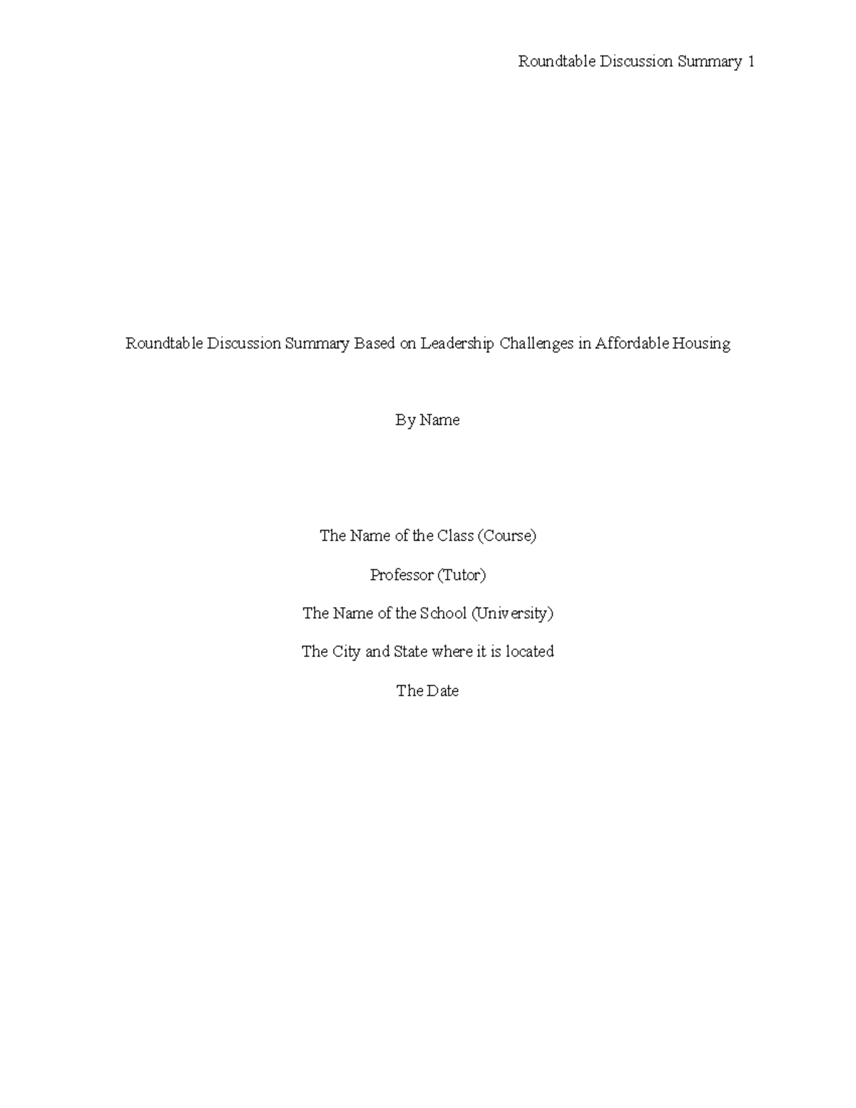 Roundtable Discussion Summary based on Leadership Challenges in ...