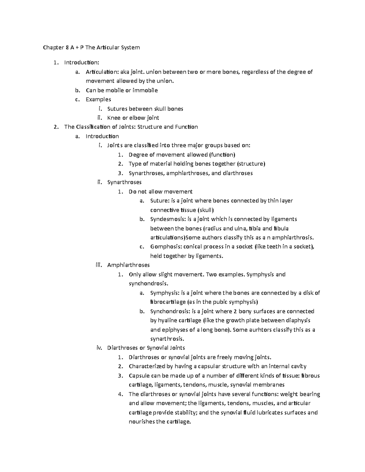 Chapter 8 The Articular System - Chapter 8 A + P The Articular System ...