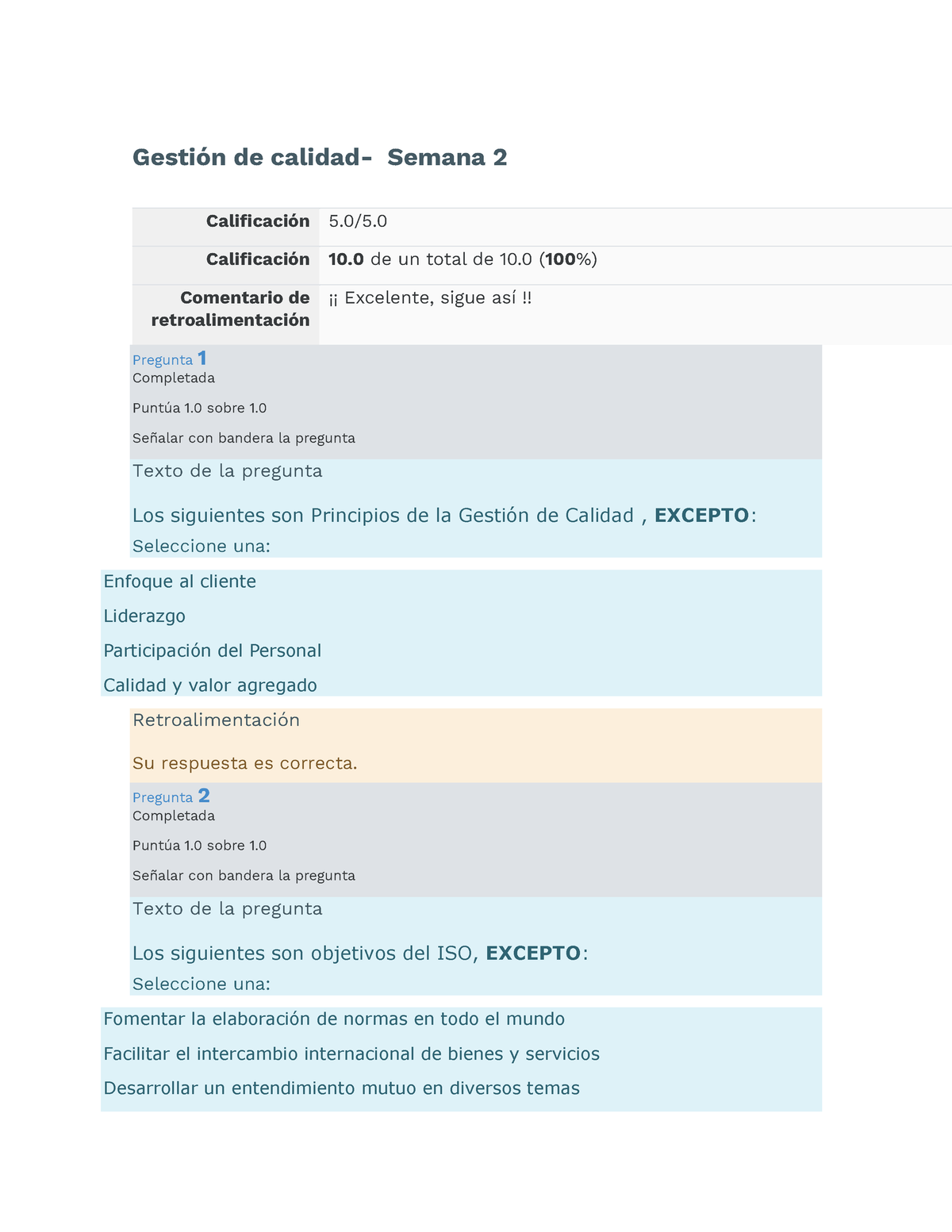 Gestión De Calidad Semana 2 - Gestión De Calidad- Semana 2 Calificación ...