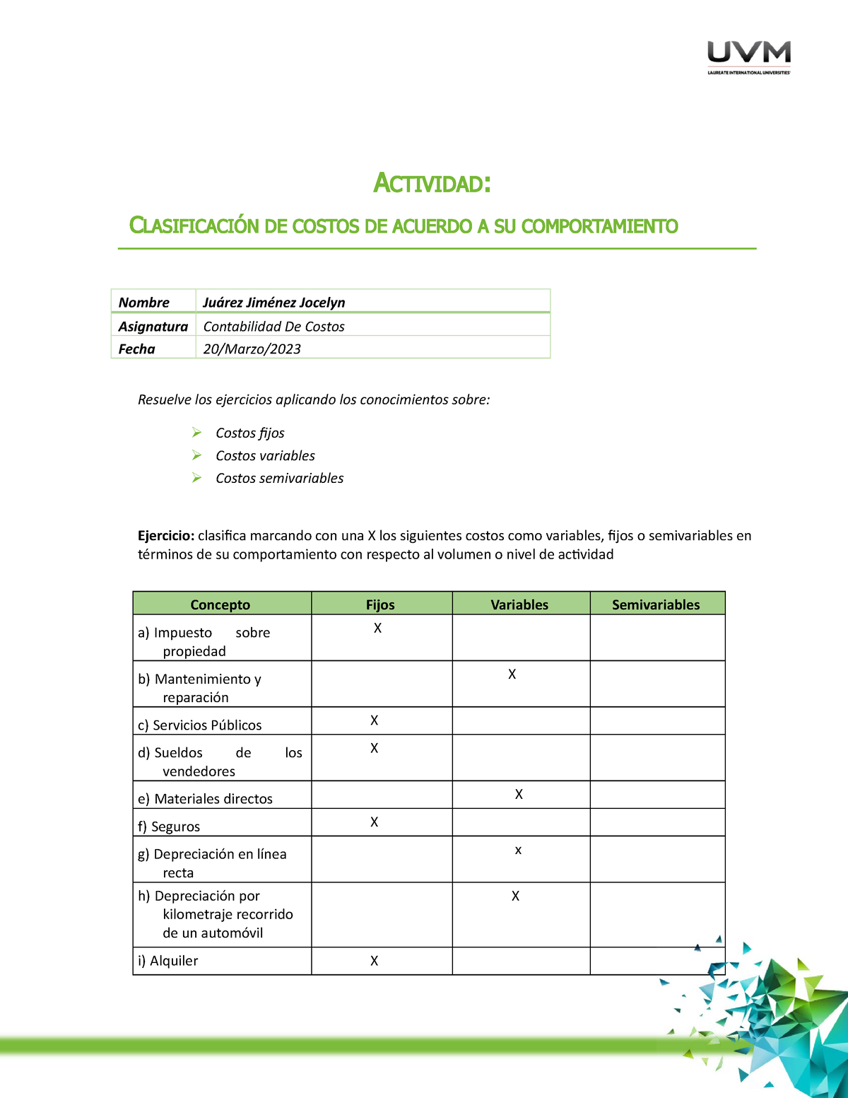 Matriz - UVM Contabilidad Financiera - ACTIVIDAD: CLASIFICACIÓN DE ...