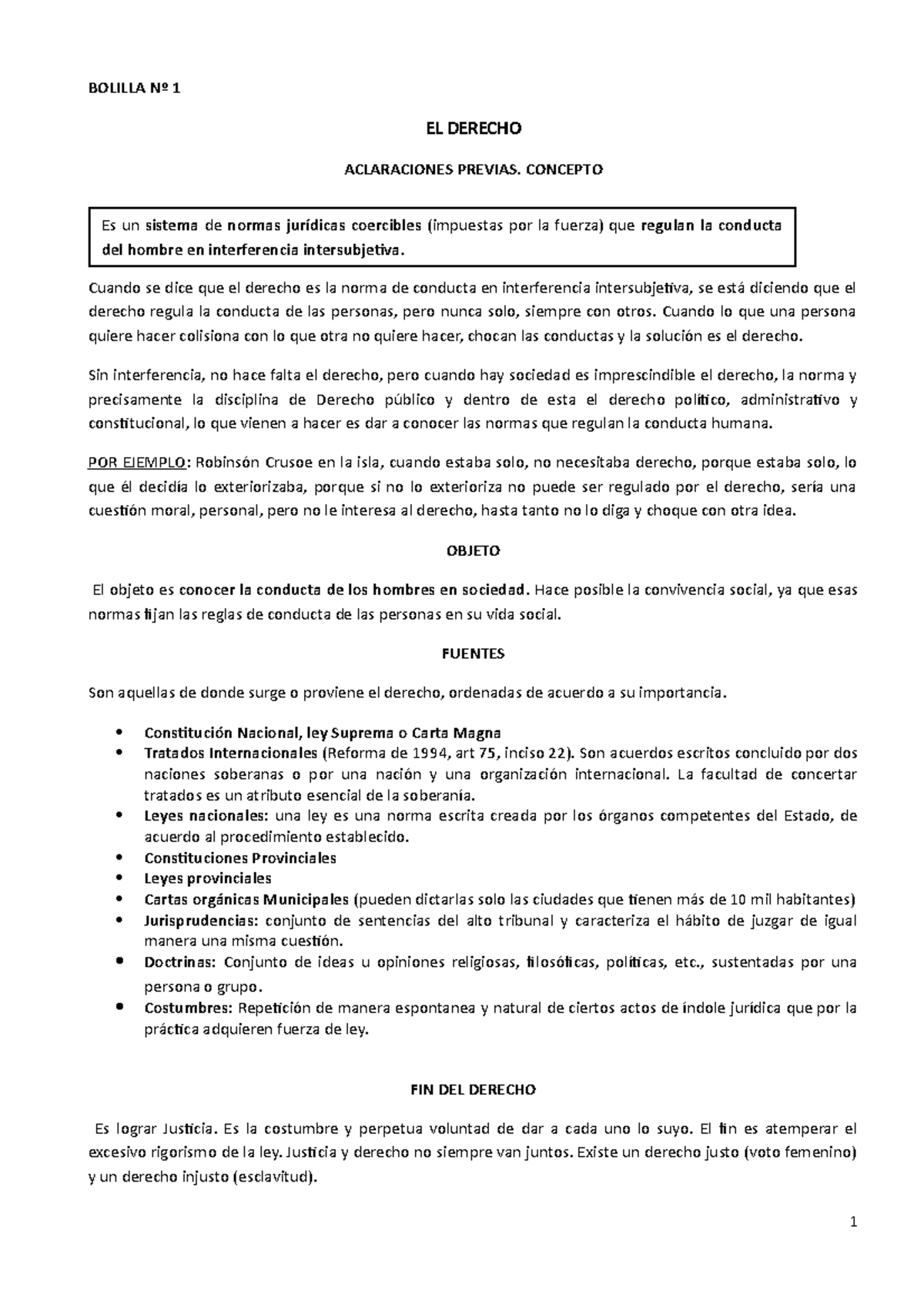 Bolilla-1 - Resumen Unidad 1 - BOLILLA Nº 1 EL DERECHO ACLARACIONES ...