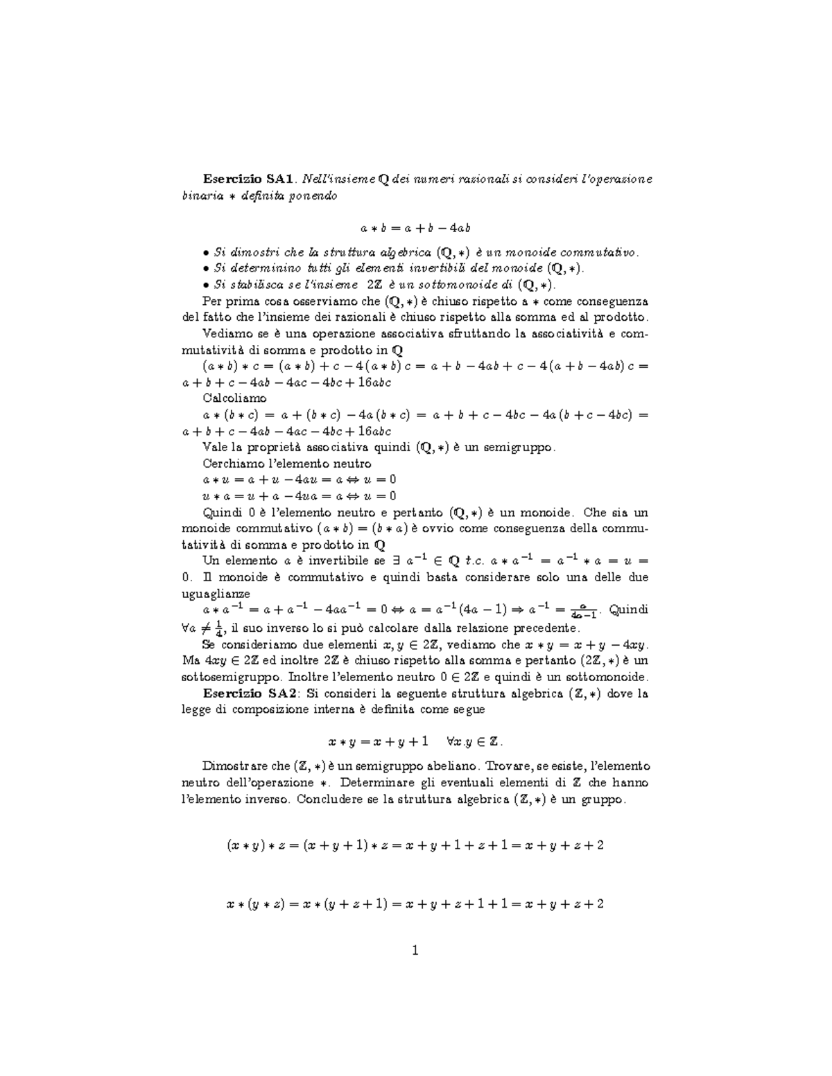 Md8 SA - Strutture Algebriche - Matematica Discreta - Esercizio SA1 ...