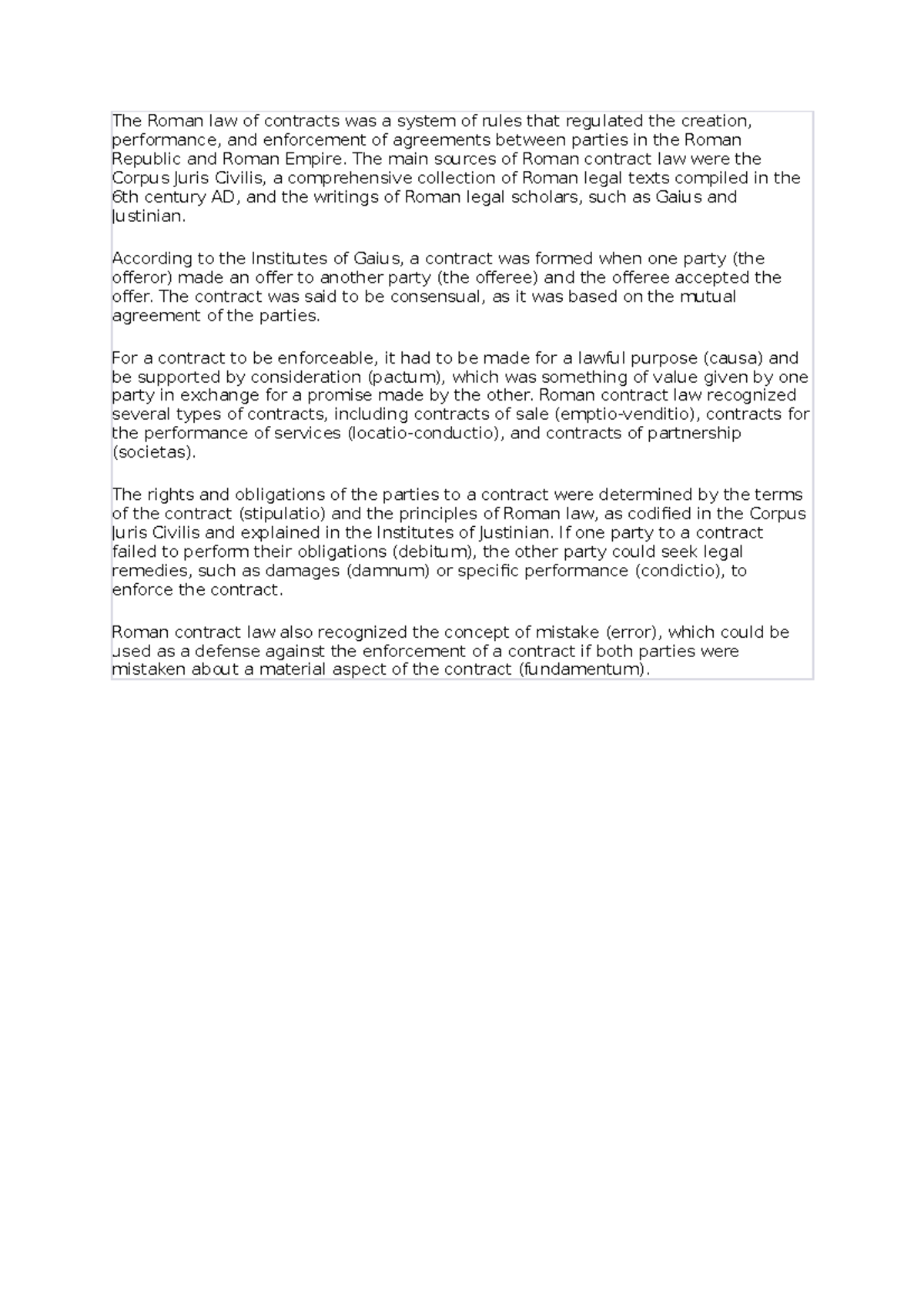 Contracts - dhdheofhrohfowelsad - The Roman law of contracts was a ...