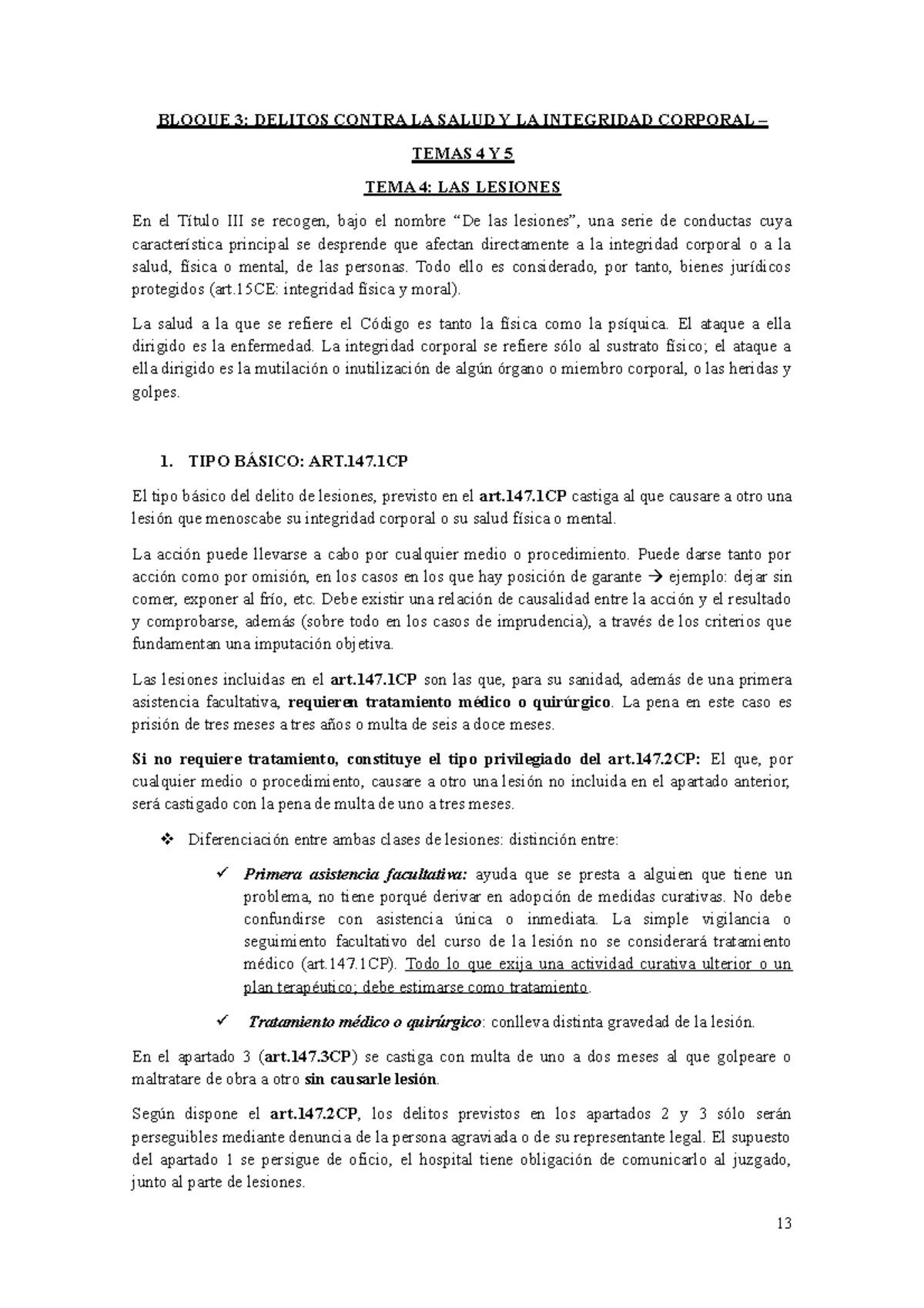 Bloque 3 Delitos Contra LA Salud Y LA Integridad Corporal Temas 4 Y 5 ...