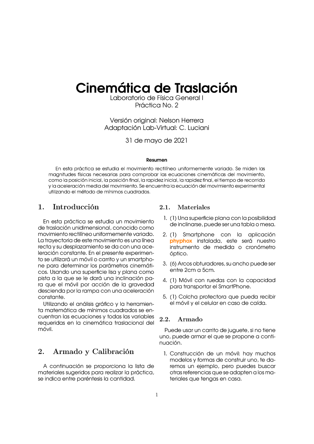 2 Cinem Tica De Traslaci N Fising 1 202020-2 - Cinemática De Traslación ...