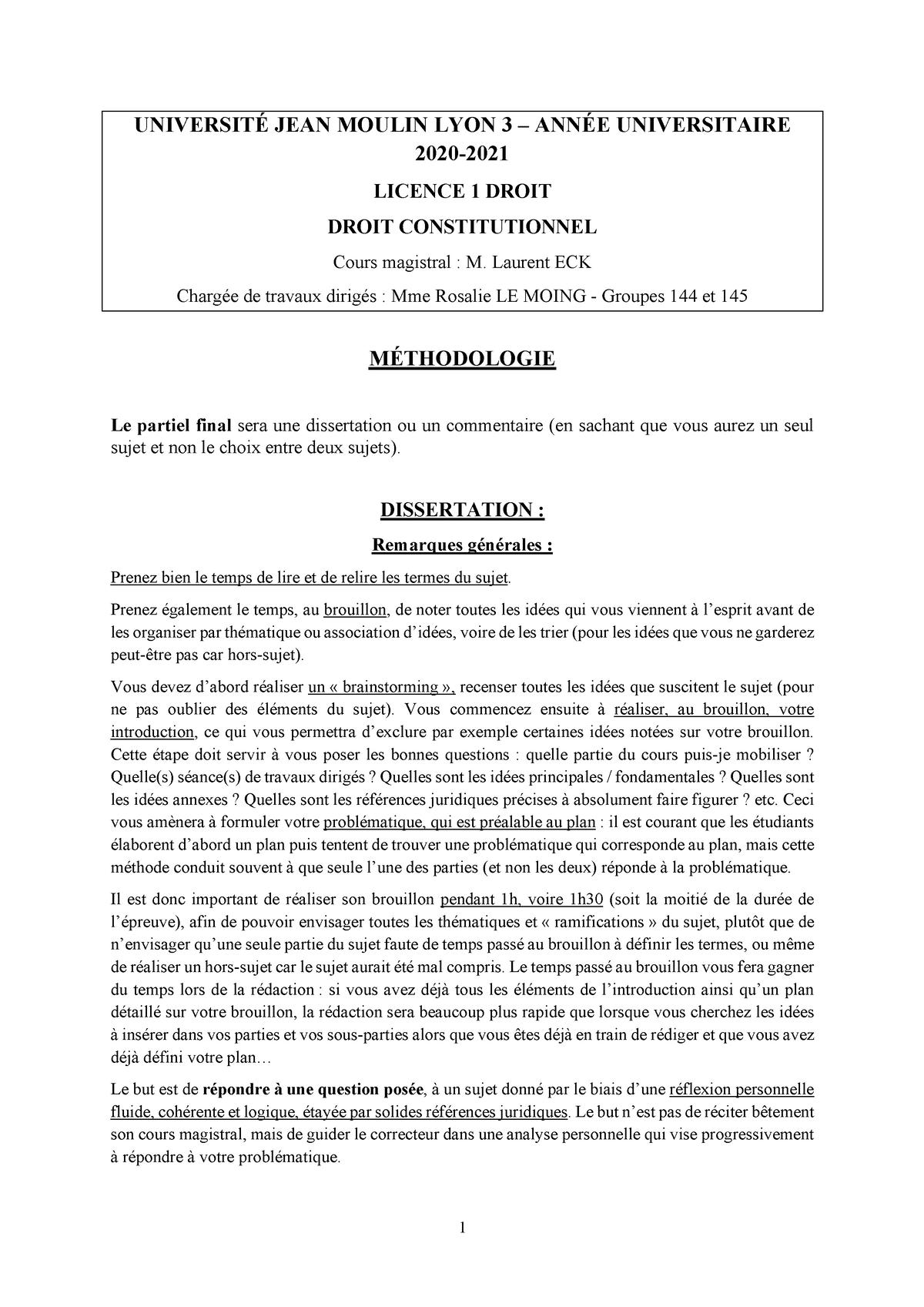 Méthodologie Dissertation Et Commentaire De Texte Travaux Dirigés De Droit Constitutionnel