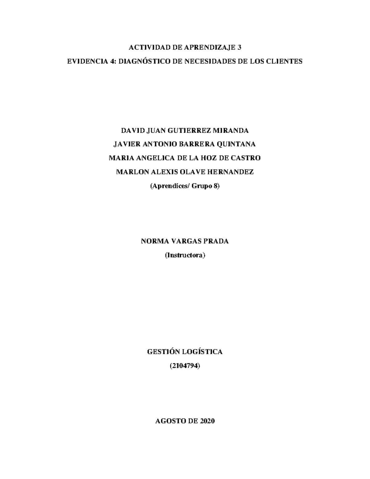 Evidencia 4 Diagnóstico de necesidades de los clientes - ACTIVIDAD DE ...