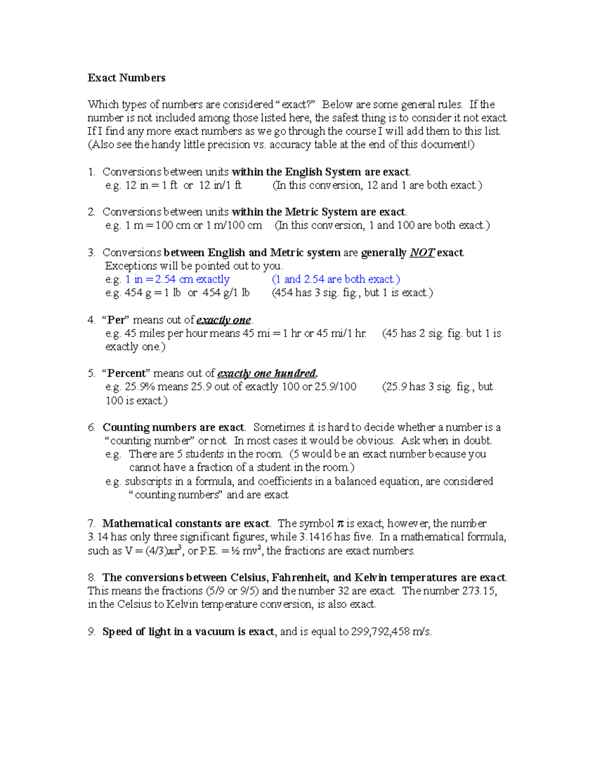 Exact Numbers Chemistry Exact Numbers Which Types Of Numbers Are 