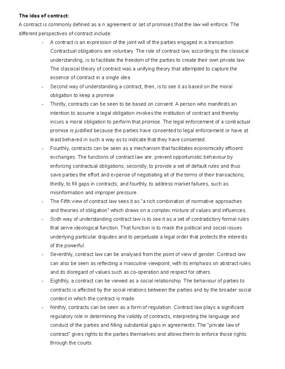 Ch 1 pg 1-7 contracts - The idea of contract: A contract is commonly ...