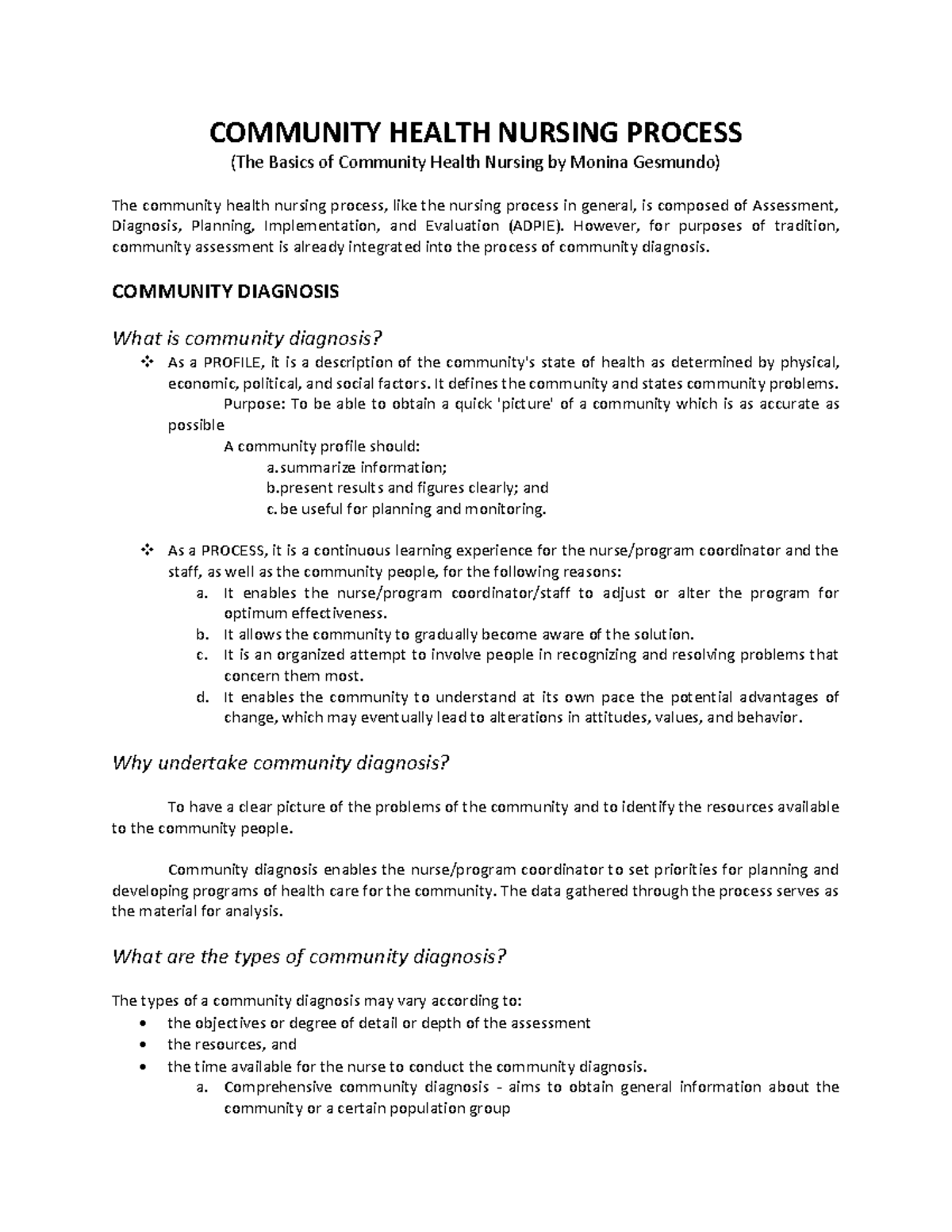 research statement for community health nursing