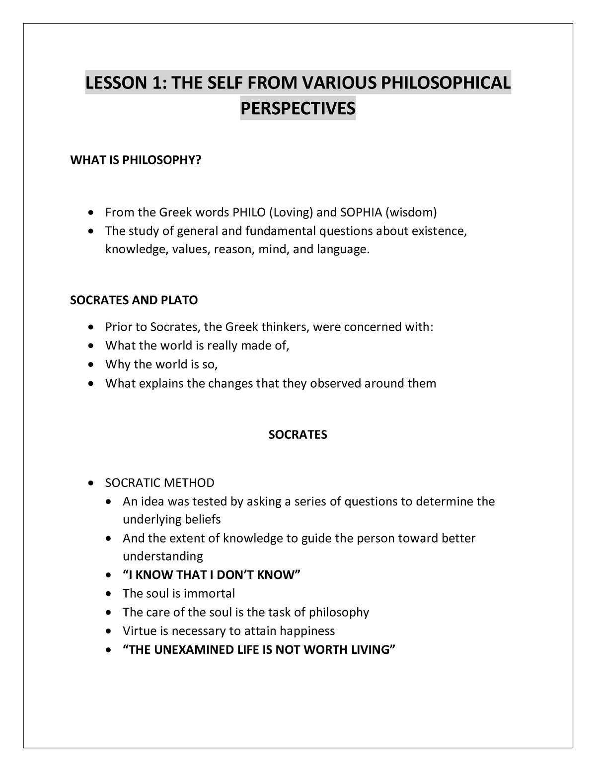 Module 1 - Understanding The Self - LESSON 1: THE SELF FROM VARIOUS ...