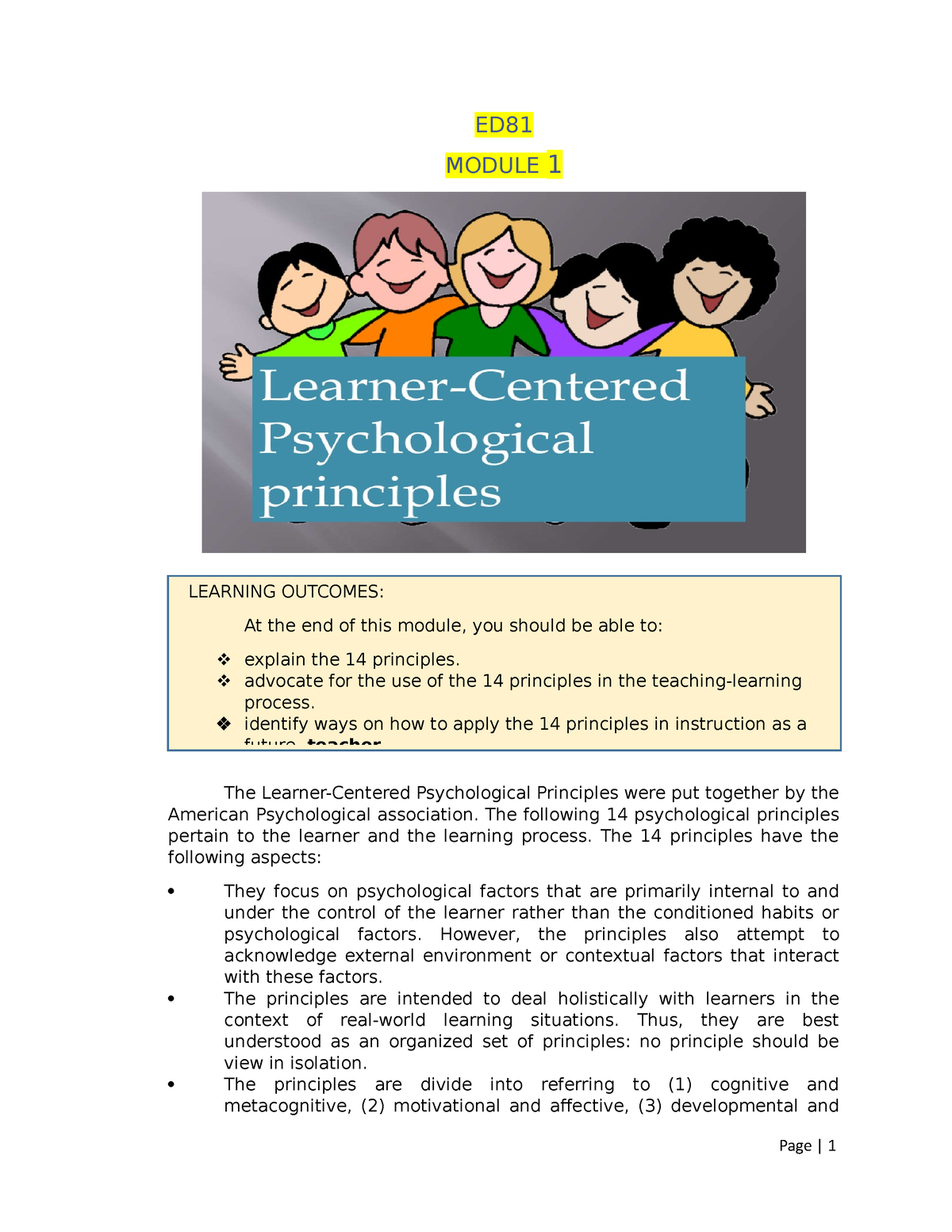 essay about learner centered psychological principles